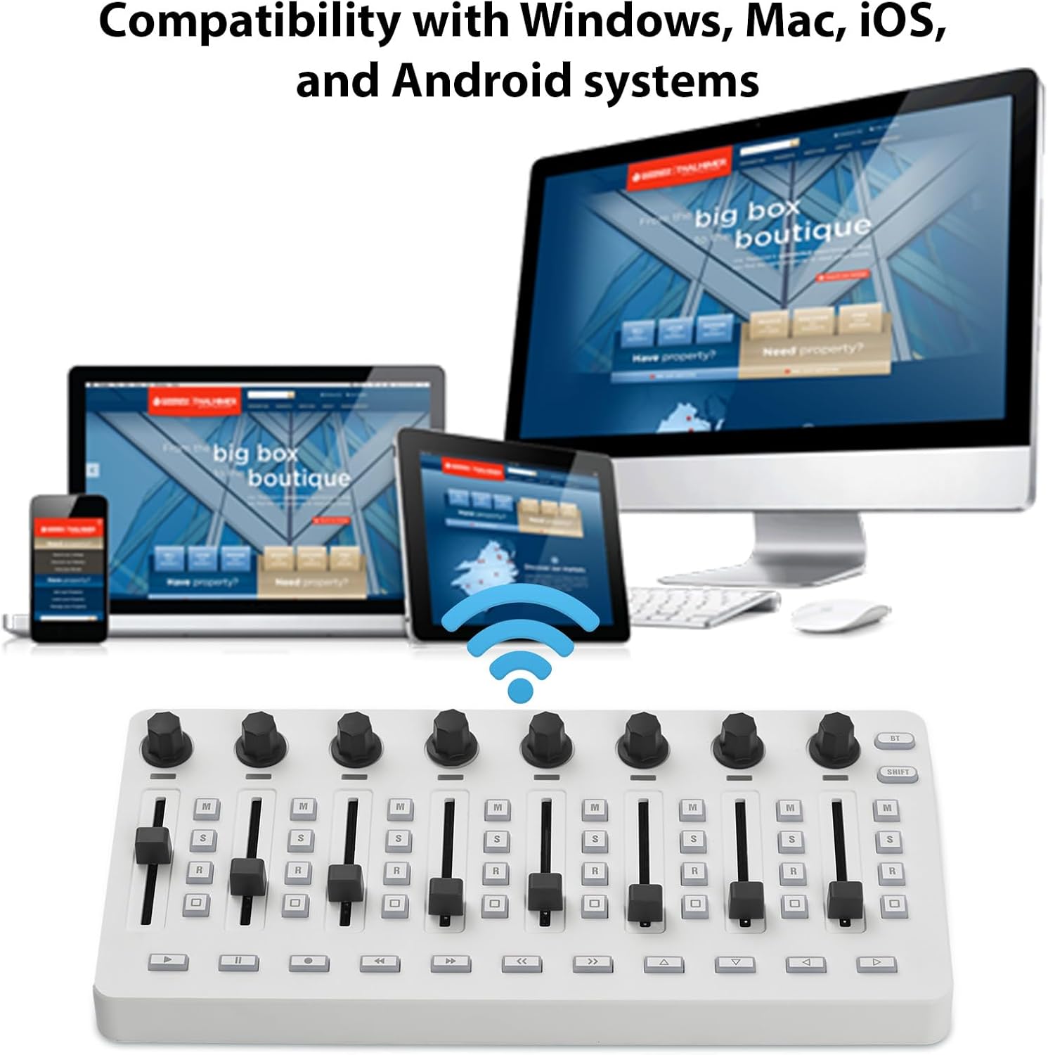 MIDI Controlle Midi Mixer Midi Foot Controller USB MIDI Controller Mixer with 43 Buttons 8 Knobs 8 Push Buttons BT Connection Battery/Type-C Power Supply Mini Midi Keyboard