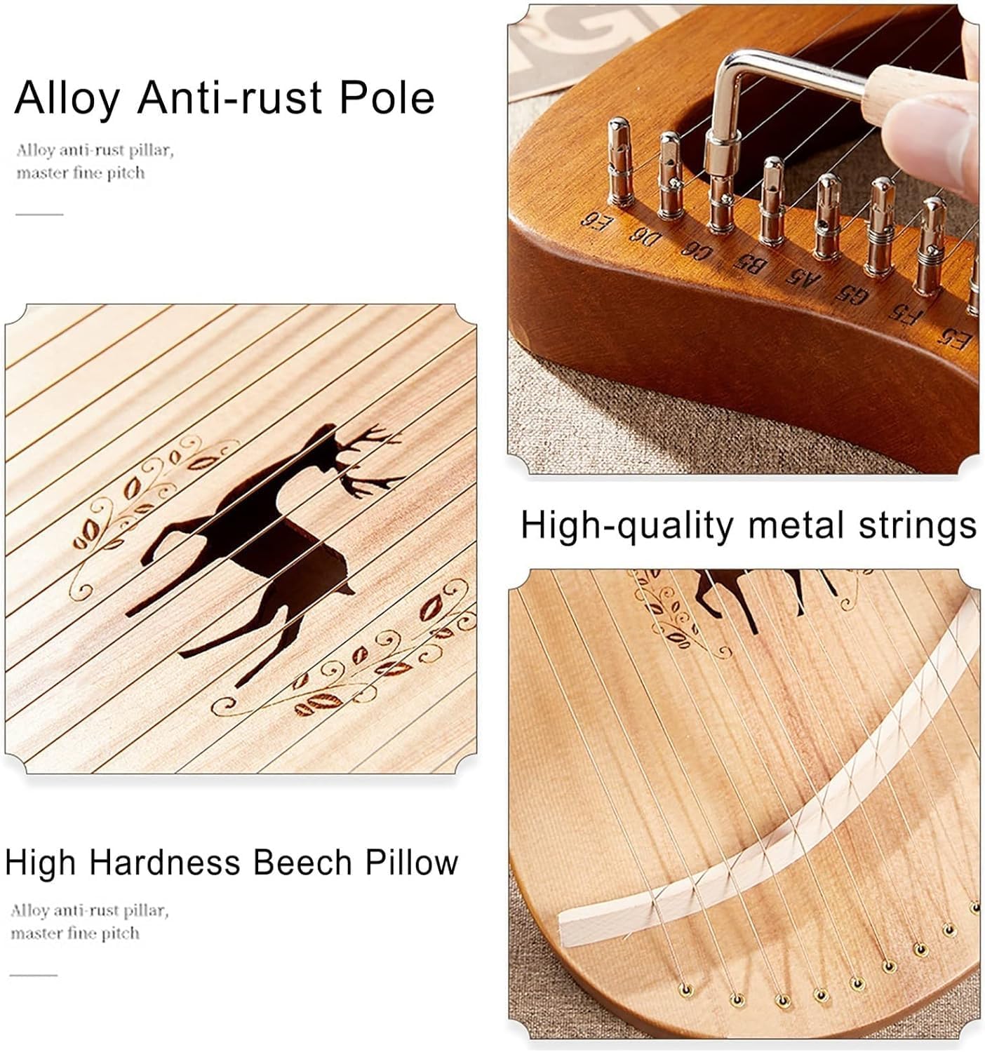 Lyre Harp 32 Strings Mahogany Wood String Instrument, with EVA Carry Bag,Tuning Key,Spare String,English Instruction Manual, for Music Lovers Beginners Children,32