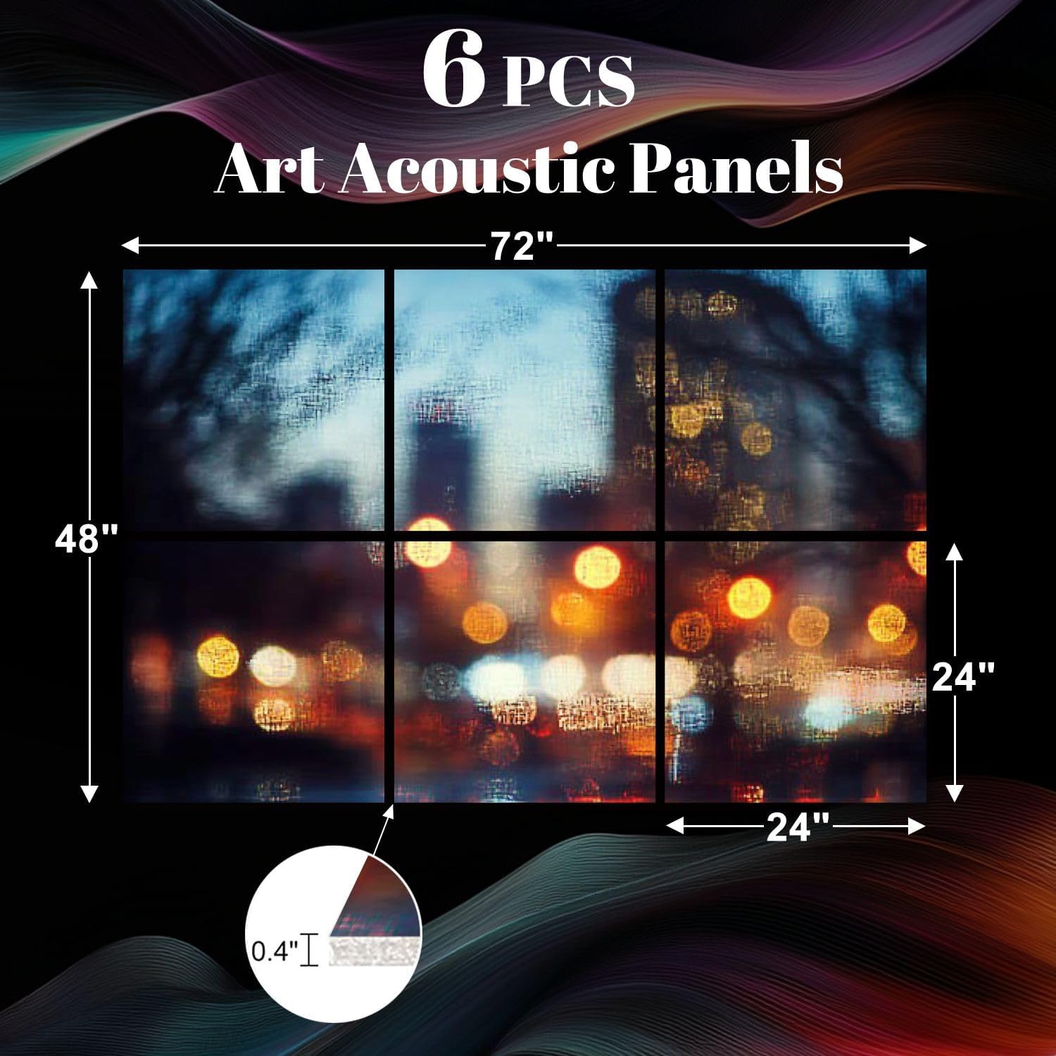 6 Pack Art Acoustic Panels City center night street bokeh missed focus Sound Absorbing Panel 48