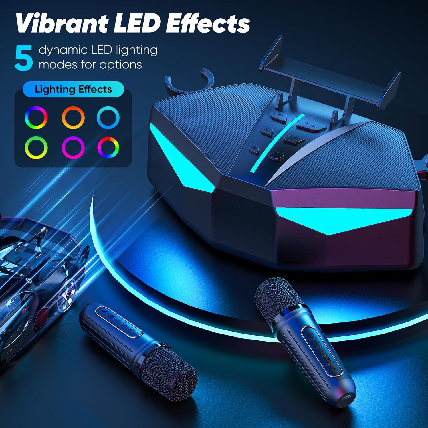 Karaoke Machine, Real 35W Portable Speaker,8H Long Time, 2 Rechargeable Wireless Microphones,LED,Karaoke Machine for Adults & Kids,BT/FM/USB/TF/AUX,for Home Party/Outdoors(CHJ161-Black)