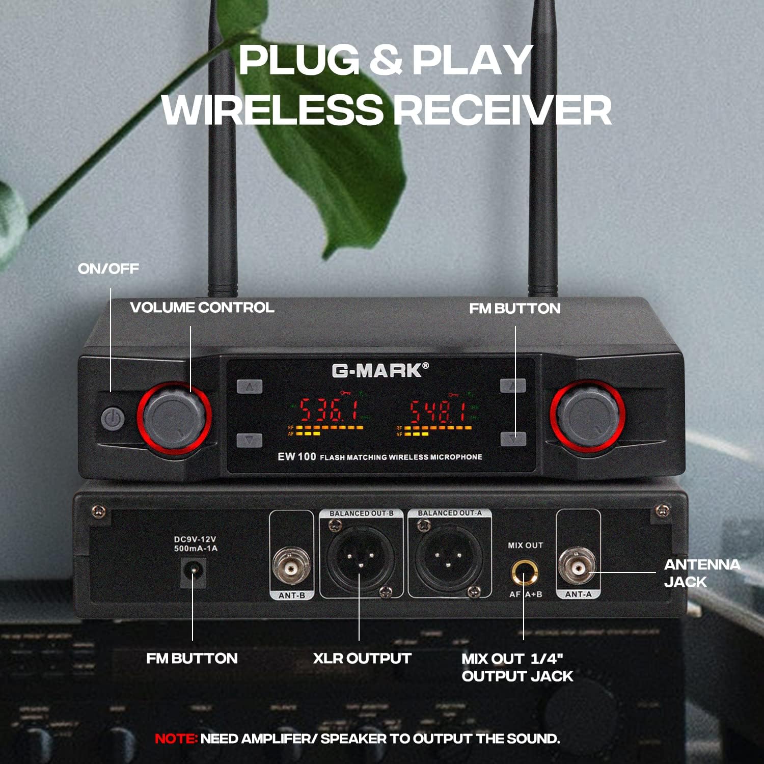 G-MARK Wireless Microphones, Professional Dual UHF Cordless Dynamic Mic Handheld Microphone System for Karaoke, Singing, Meeting, Party, Church, DJ, Wedding, Home KTV Set, 200ft(EW100)