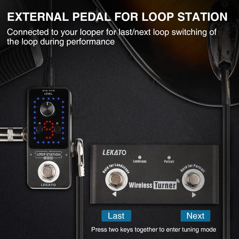 LEKATO Guitar Effect Pedal with External Pedal for Guitar Looper Pedal Tuner Switching, Function Loop Station Loops 9 Loops 40 minutes Record Time, Perfect Collection for Electric Guitar Bass
