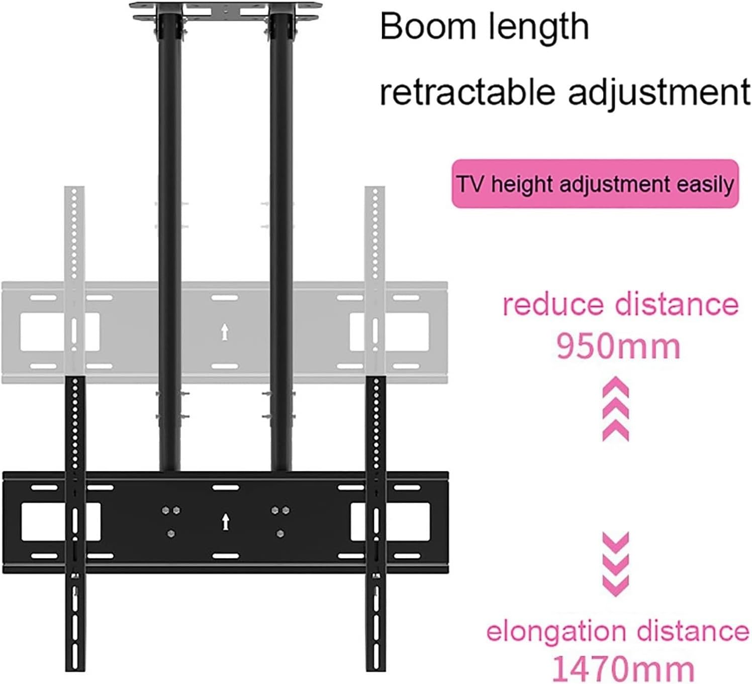 Klauer TV Monitor Wall Mount,TV Wall Mount,Ceiling TV Mount Stand - Adjustable Ceiling TV Mount Bracket, 2 Post Single Screen TV Mount, Tilt TV Mount for 40-90 Inch TVs, Max 600x400mm, Black