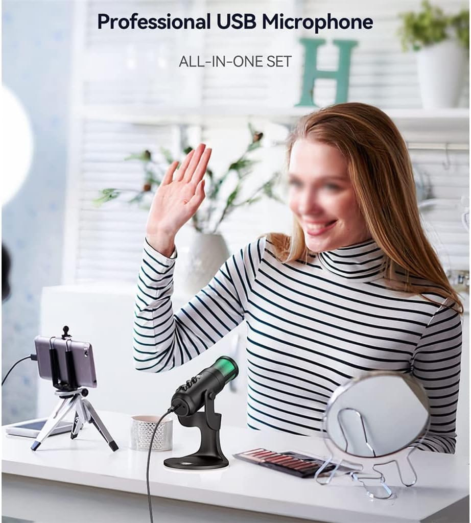 USB Microphone Professional Condenser Microphone Suitable for Computer Notebook Phone Recording Singing Game Streaming