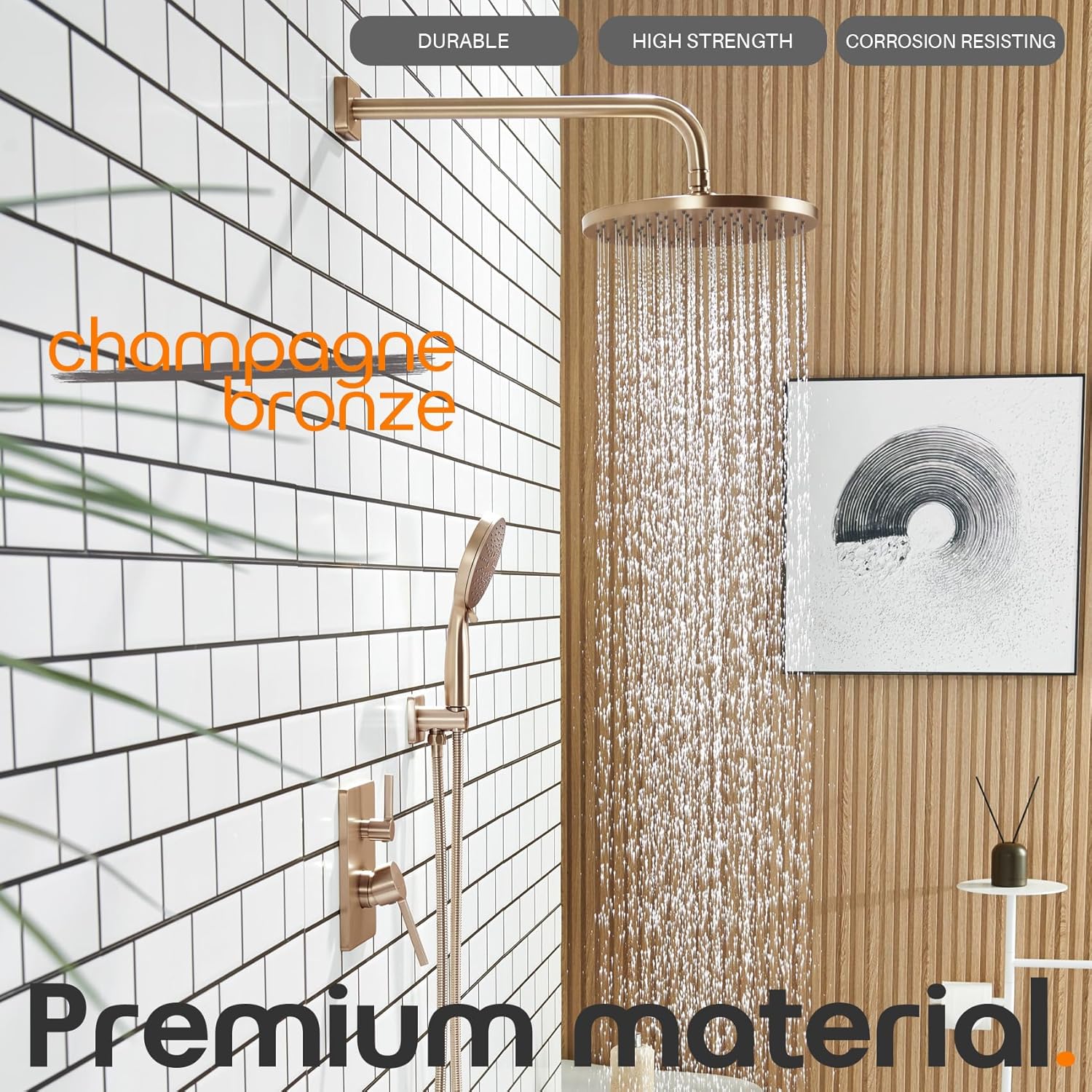 Bathtub Shower Trim Kit with 10'' High Pressure Rain Showerhead Faucet System, 3-Function Handheld Spray and Valve Included, Wall Mount Champagne Bronze SF001CPG-D10