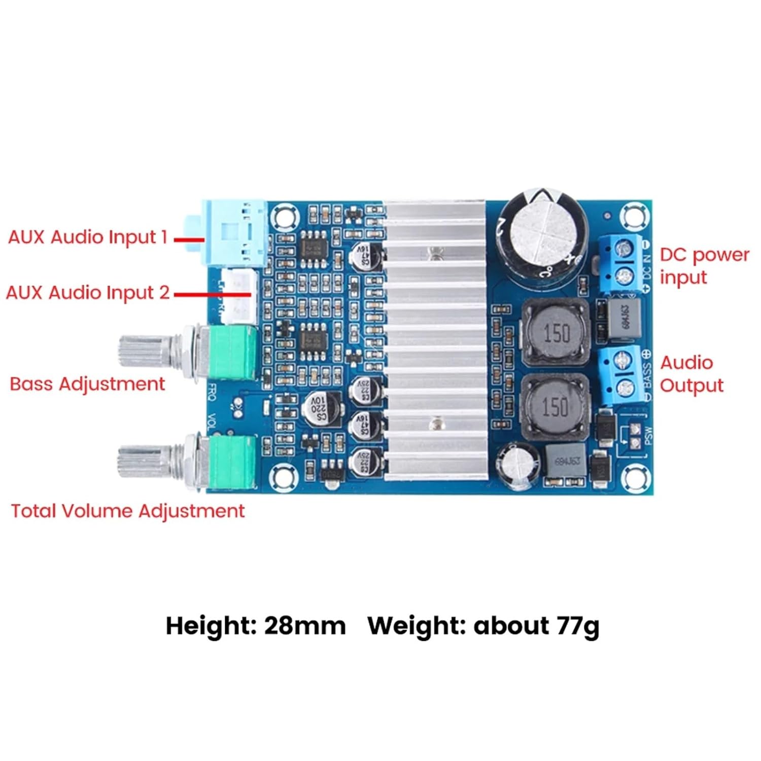 TPA3116 Digital Sound Amplifier Board Mono 100W Audio Amplifiers AMP Module Subwoofer Bass Output DC12-24V