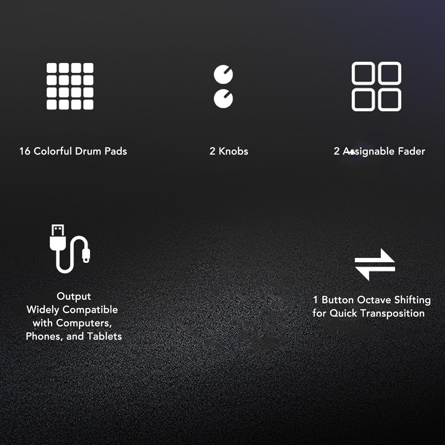 MIDI Controller Pad, Customizable Keys, with 16 RGB Drum Pads, 2 fader, 2 knobs, Portable MIDI Drum Pad, for Music Production