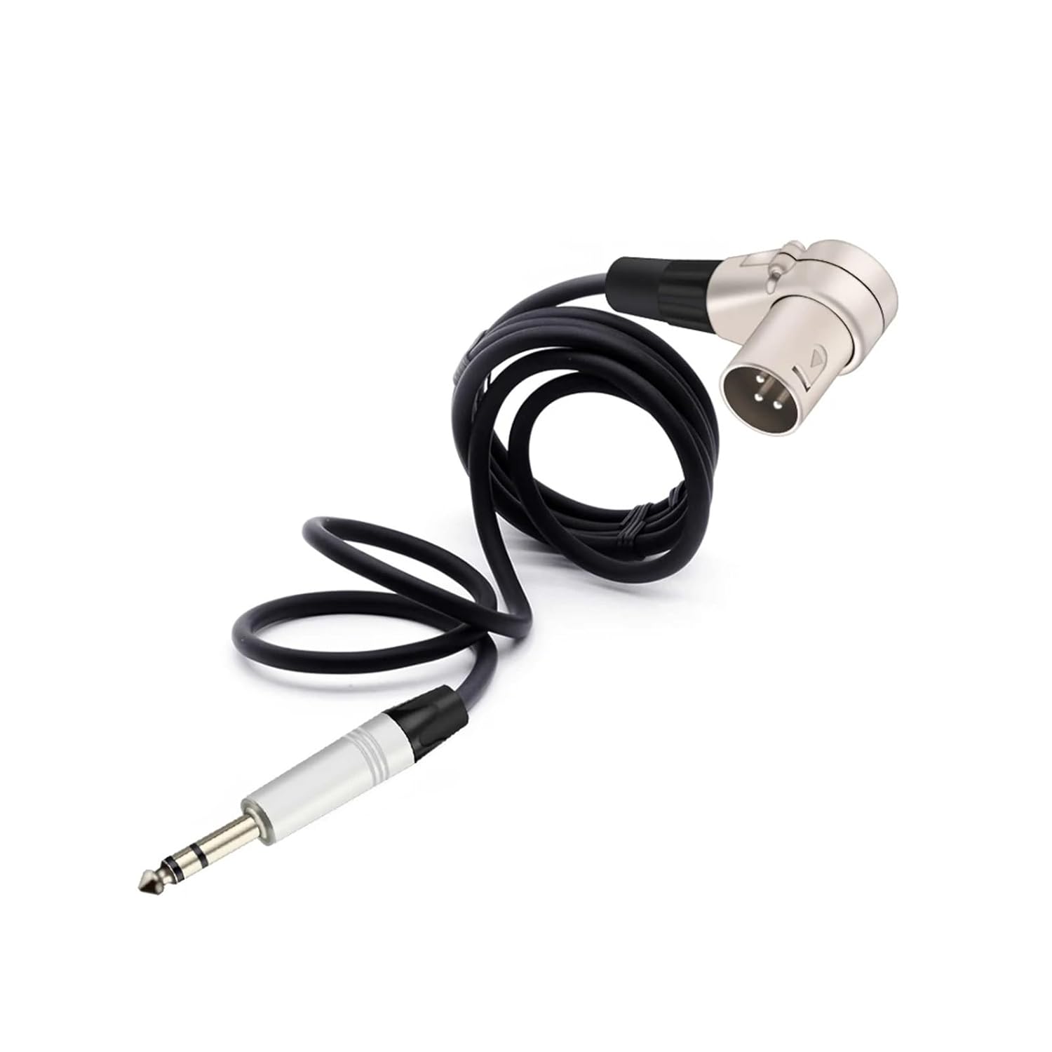 6.35mm Stereo Aluminum Jack to 3Pin XLR Connector 90 Degree Right Angle Male Microphone Audio Cable Curved Multi-Directional(Silver Black,15M)