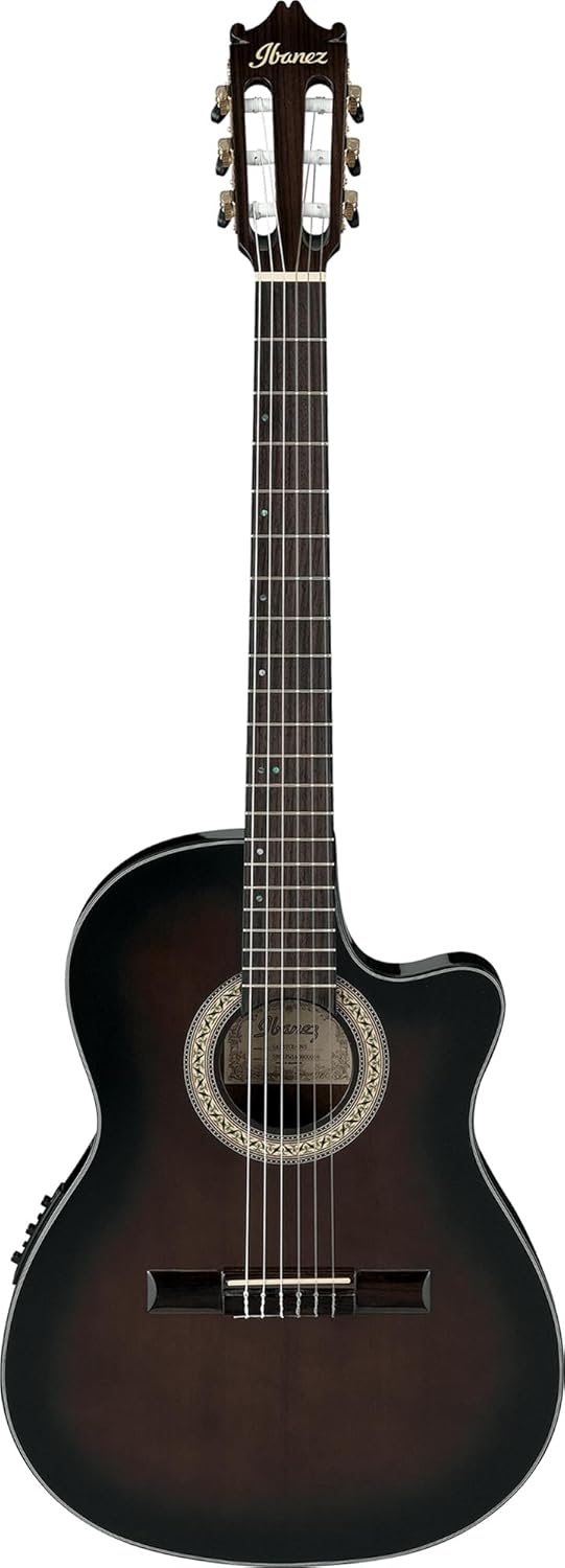 Ibanez GA35TCE Classical Acoustic-Electric Guitar - Dark Violin Sunburst High Gloss Bundle with Gig Bag, Tuner, Strap, Strings, Picks, Austin Bazaar Instructional DVD, and Polishing Cloth
