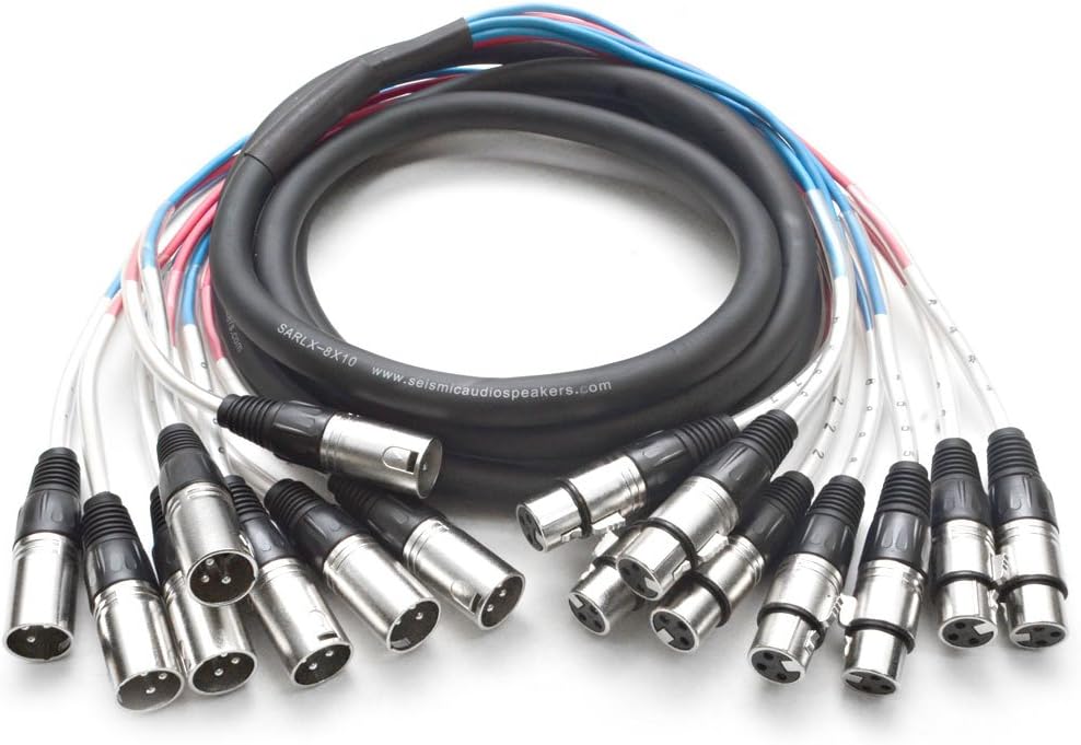 Seismic Audio Speakers 8 Channel XLR Snake Cables, Pro Audio Snake Cables, 10 Foot, Multiple Colored Coded Cables