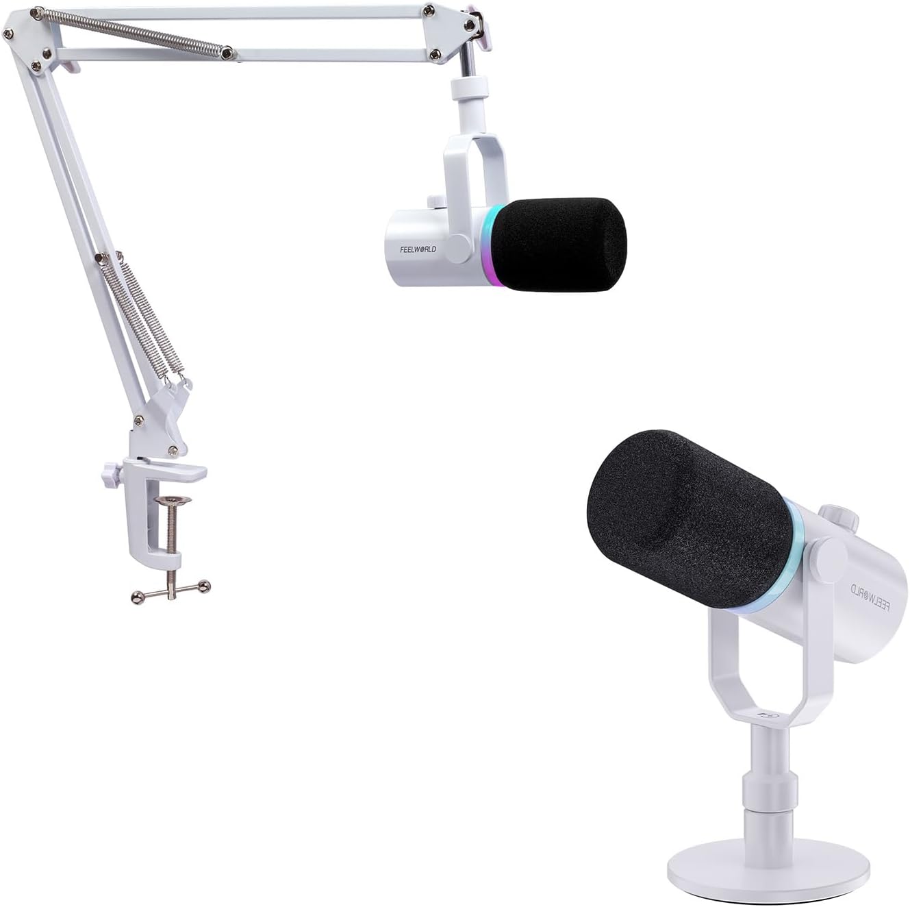 FEELWORLD PM1 XLR USB Dynamic Microphone with Boom Arm and PM1 Mic with Desktop Stand