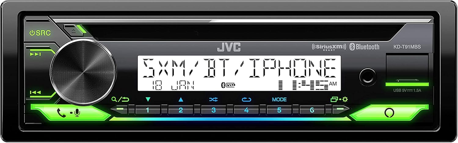 JVC KD-T91MBS Car & Marine Receiver with CD Bluetooth, USB, SiriusXM Ready, Amazon Alexa, Conformal Coated PCB (Renewed)