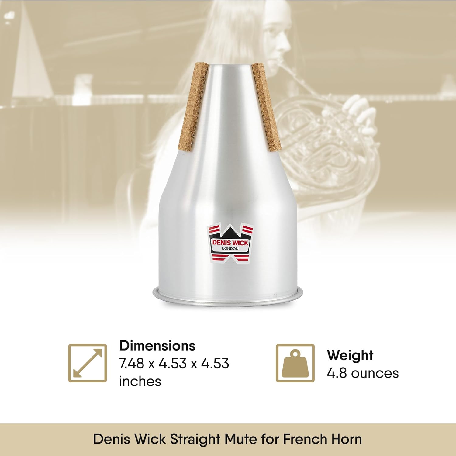 Denis Wick Straight Mute for French Horn DW5524 | Accessories for Brass Players | Mute for Lower Tone Register | Practice Mute | 7.48” x 4.53” x 4.53”