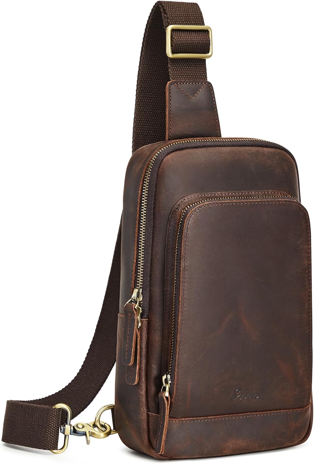 S-ZONE Sling Bag for Men Women RFID Blocking Top Grain Leather Crossbody Shoulder Bag Chest Hiking Daypack Travel