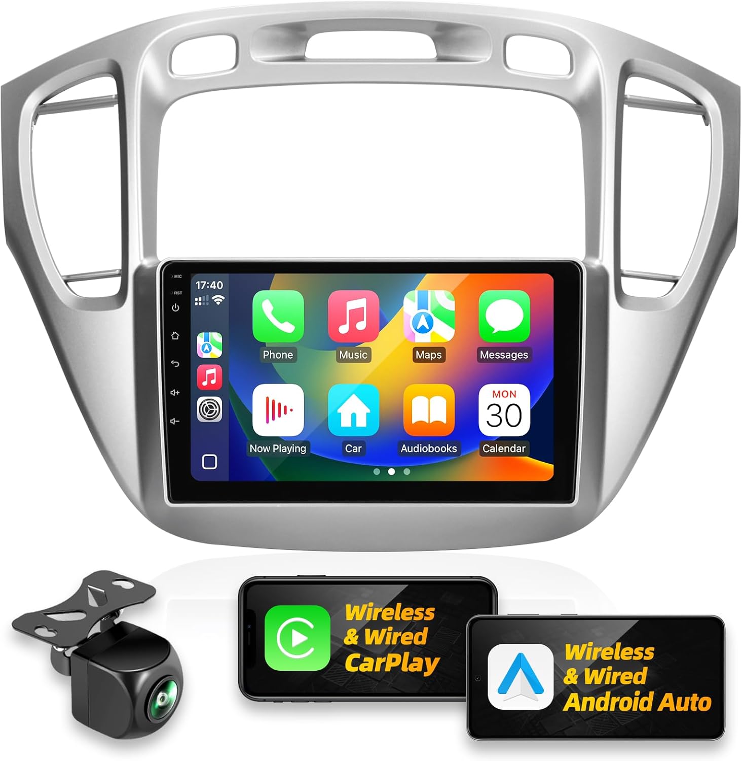 for Toyota Highlander 2001-2007 Radio Compatible with Wirelessly Carplay Android Auto Upgrade Android Car Stereo Bluetooth Navigation TouchScreen GPS FM Multimedia Player Rear Camera Head Unit