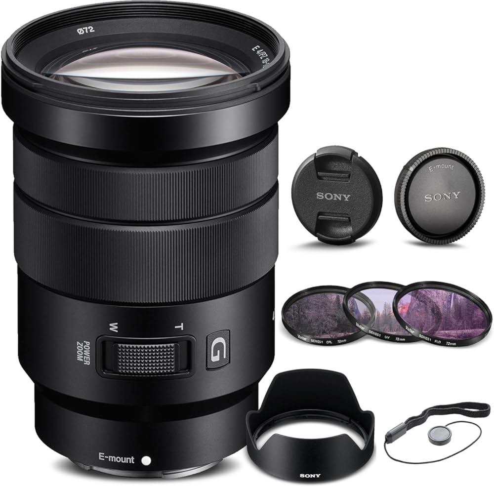 Sony E PZ 18-105mm f/4 G OSS Lens (SELP18105G) + Filter Kit + Lens Cap Keeper + Cleaning Kit + More (Renewed)