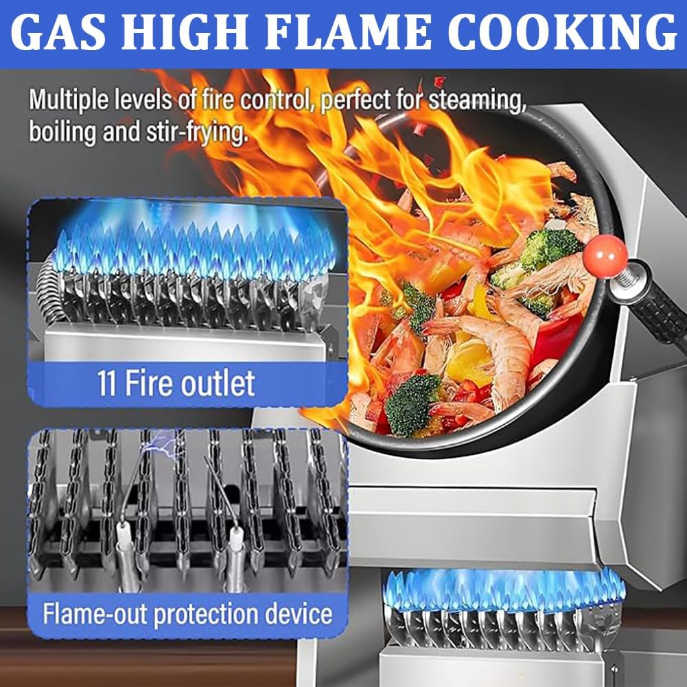 Tabletop Automatic Stir-Fry Machine, 360° Stir-Fry Cooking Machine, Stainless Steel Drum Stir-Fry Machine, Natural Gas Water Spray Rotary Wok, Commercial Kitchen Equipment.,36cm Wok