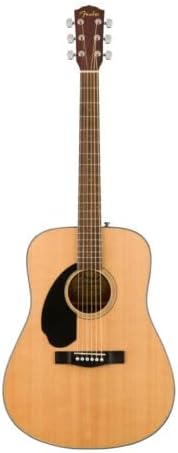 Fender Left-Handed Acoustic Guitar, CD-60S, with 2-Year Warranty, Dreadnought Classic Design with Rounded Walnut Fingerboard and Phosphor Bronze Strings, Glossed Natural Finish, Mahogany Construction