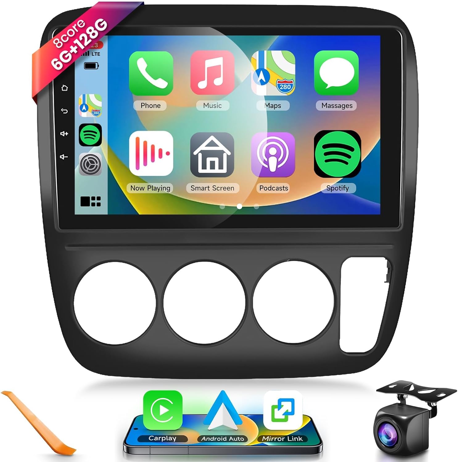 6G+128G Car Radio for Honda CRV 1997 1998 1999 2000 2001, 8- core Wireless Carplay Android Auto Car Stereo, 9” IPS Touchscreen with WiFi, GPS, Bluetooth,FM/RDS, 32EQ DSP, Rear Camera