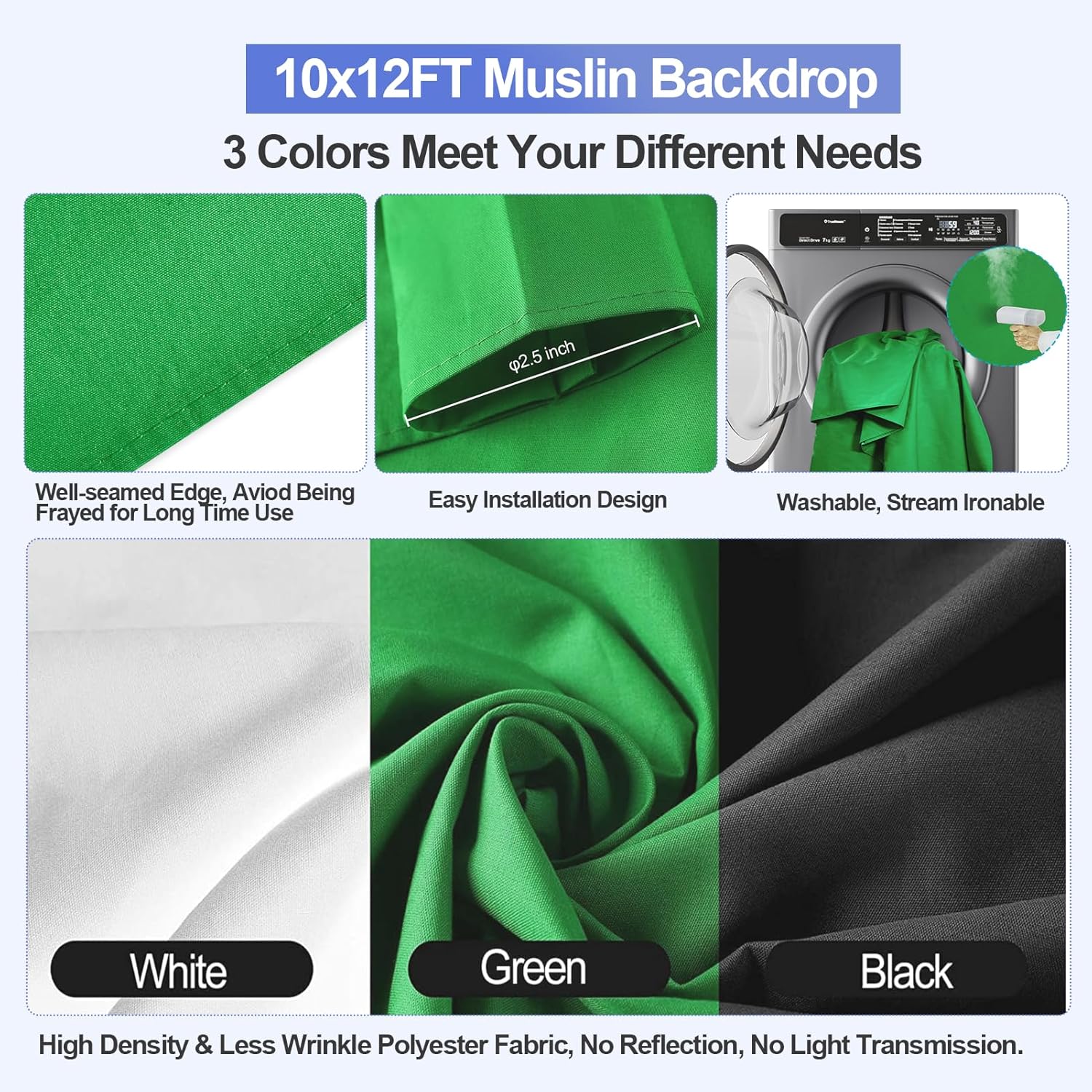 EMART 8.5x10ft Green Screen Backdrop Kit with Sand Bag, Photography Background Support System with 10x12ft Polyester Backdrop(Black/White/Green) for Photography, Parties, Wedding, Video Shooting