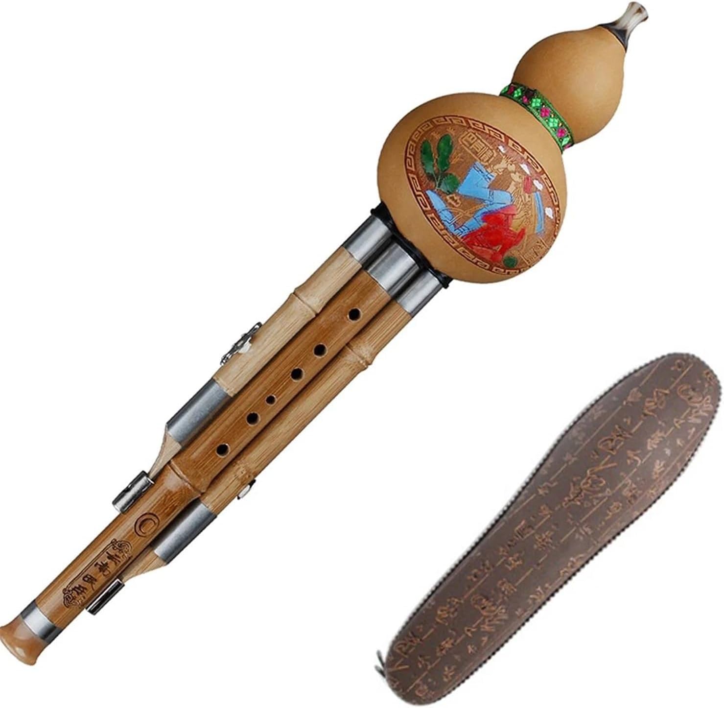 Hulusi Flute Chinese Traditional Musical Instruments With Chinese Elements C Key Cucurbit Flute Hulusi Brown Woodwind Instrument(B)