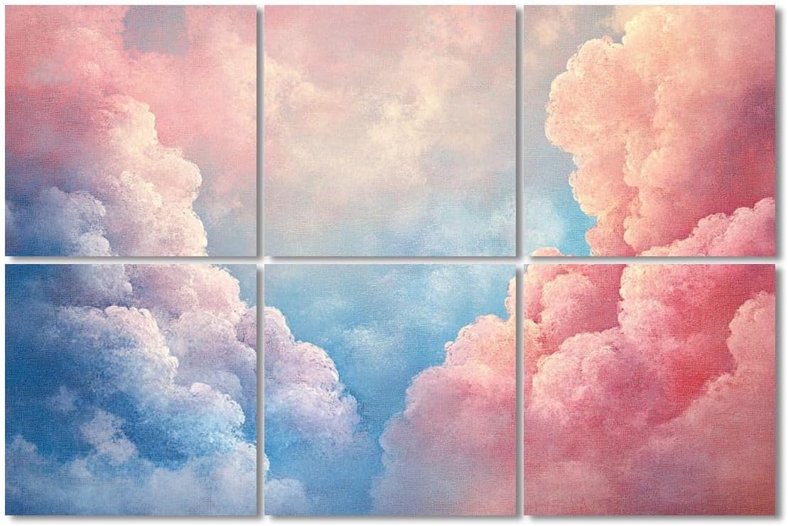 6 Pack Art Acoustic Panels Sound Absorbing Aesthetic Cloud Bright Blue Pink Sky Decorative Clouds Pastels Decorative Soundproof Wall Panels Self Adhesive for Recording Studios Office 72