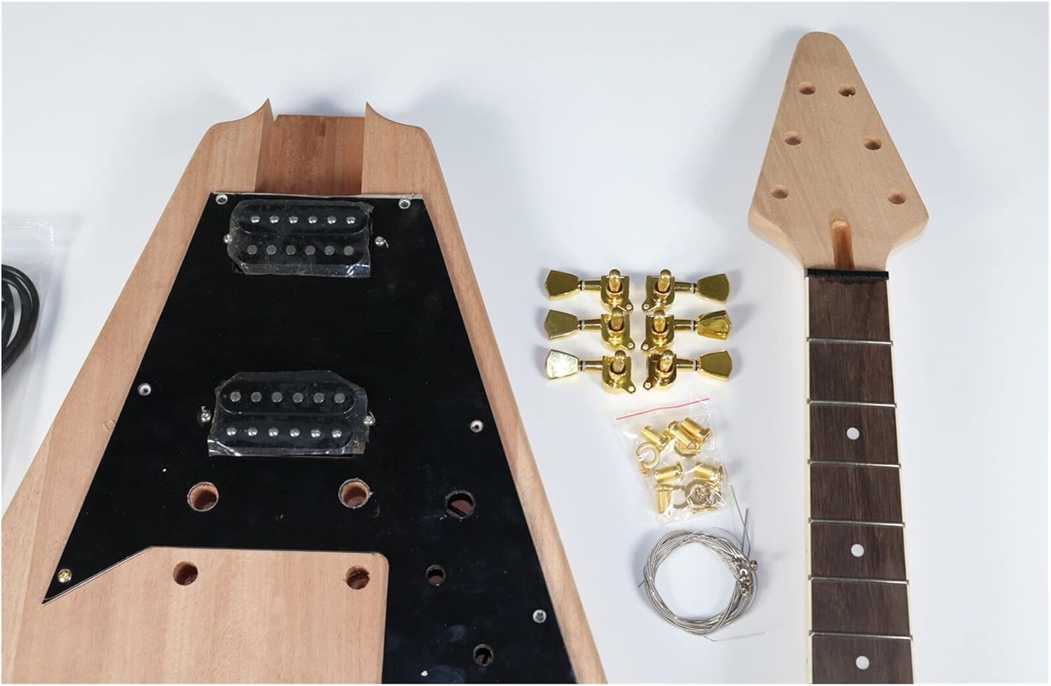 Unfinished Guitar Kit 1set Electric Guitar Kit 22 Guitar Neck Guitar Body Mahogany Rosewood V Shape Handmade ​Guitar Body