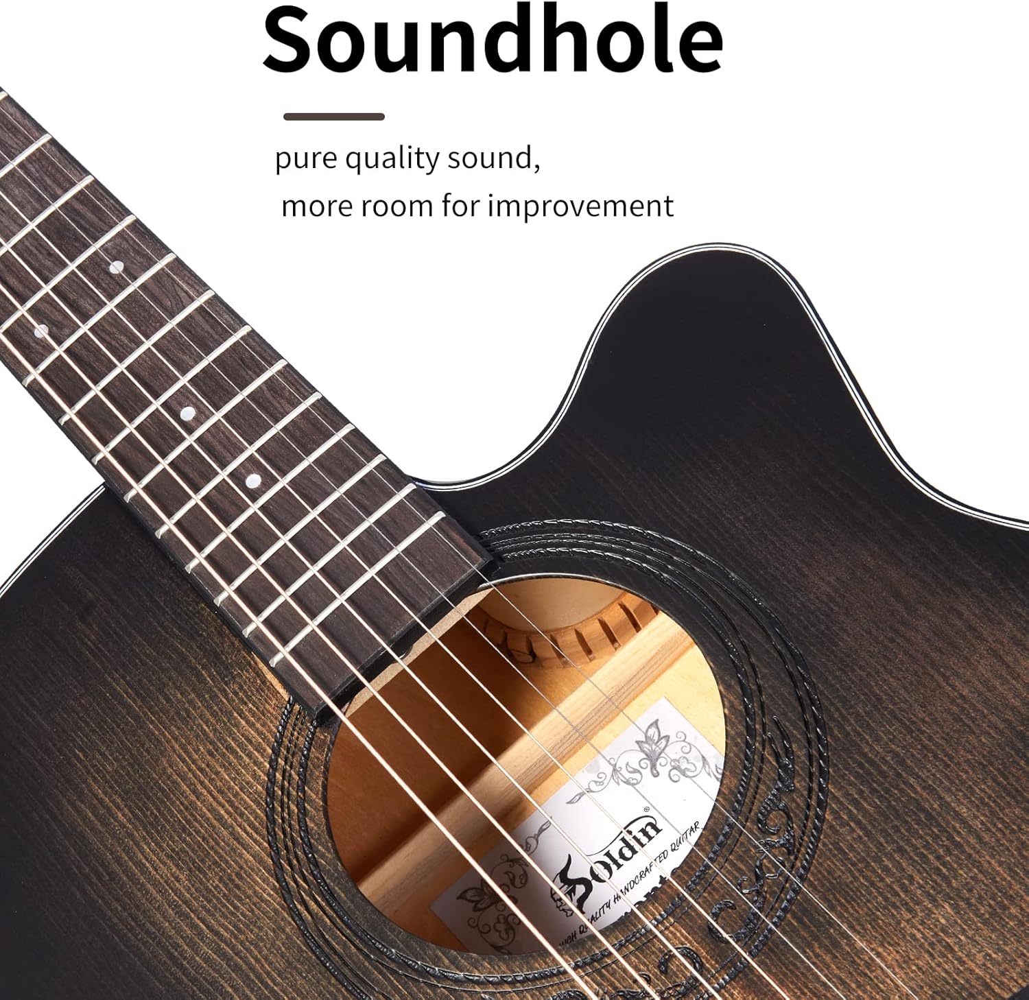 40 Inch Acoustic Guitar Premium Solid Spruce Top Cutaway Acustica Guitarra Bundle kit With Gig Bag,Guitar Stand,Tuner,Strap,Capo,Strings,Cleaning Cloth and Picks(Silent black)