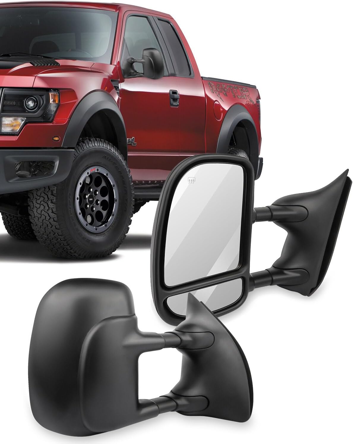 ECCPP Tow Mirrors Replacement fit for 99-07 for Ford for F250 for F350 Power Heated Telescopic Black View Mirrors Pair Set Left Driver Right Passenger Side