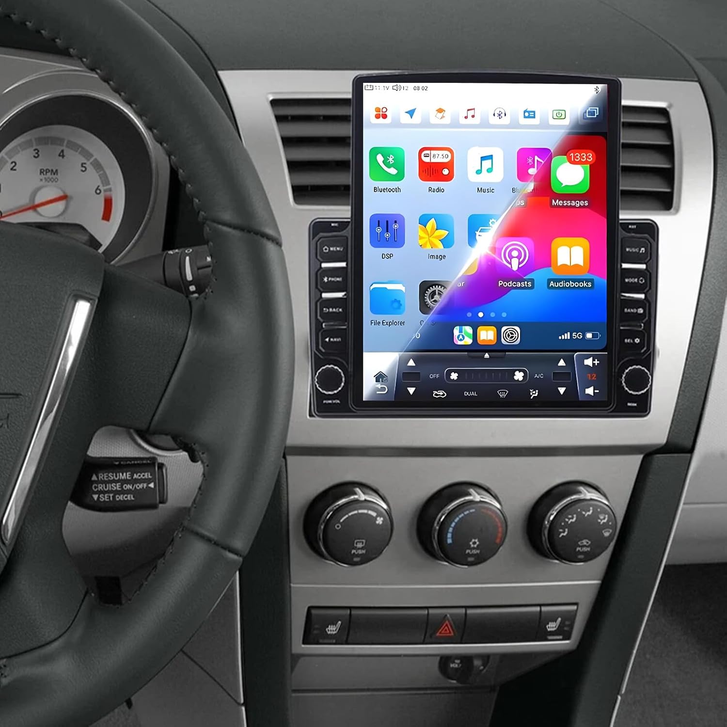 PHEZEN 9.7 inch Touchscreen Car Stereo Fit for Dodge Avenger 2008-2014, Android 14 Double Din Car Radio with Carplay & Android Auto in-Dash Navigation BT Mirror Link WiFi Backup Camera 4+64G