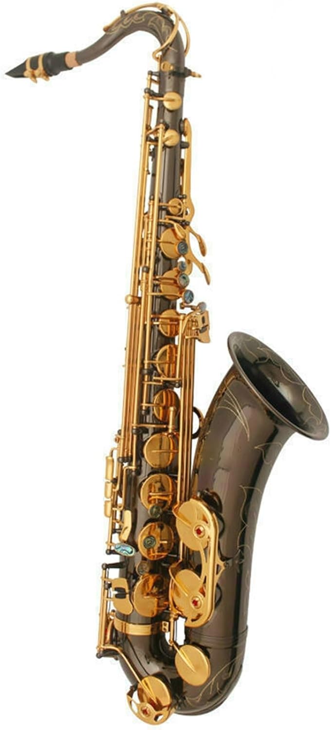 VBDEFRT Saxophone B Flat Tenor Wind Instrument Advanced Performance Black Nickel Gold Keys Full Body Carving