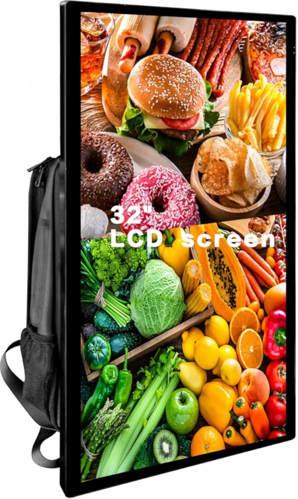 Welaso 27/32 inch LCD Ads Backpack,4G+32G,TouchScreen,APP Wireless Screen Projection,Human Walking Bag Digital Billboard (32 inches Screen+4G RAM +32G)