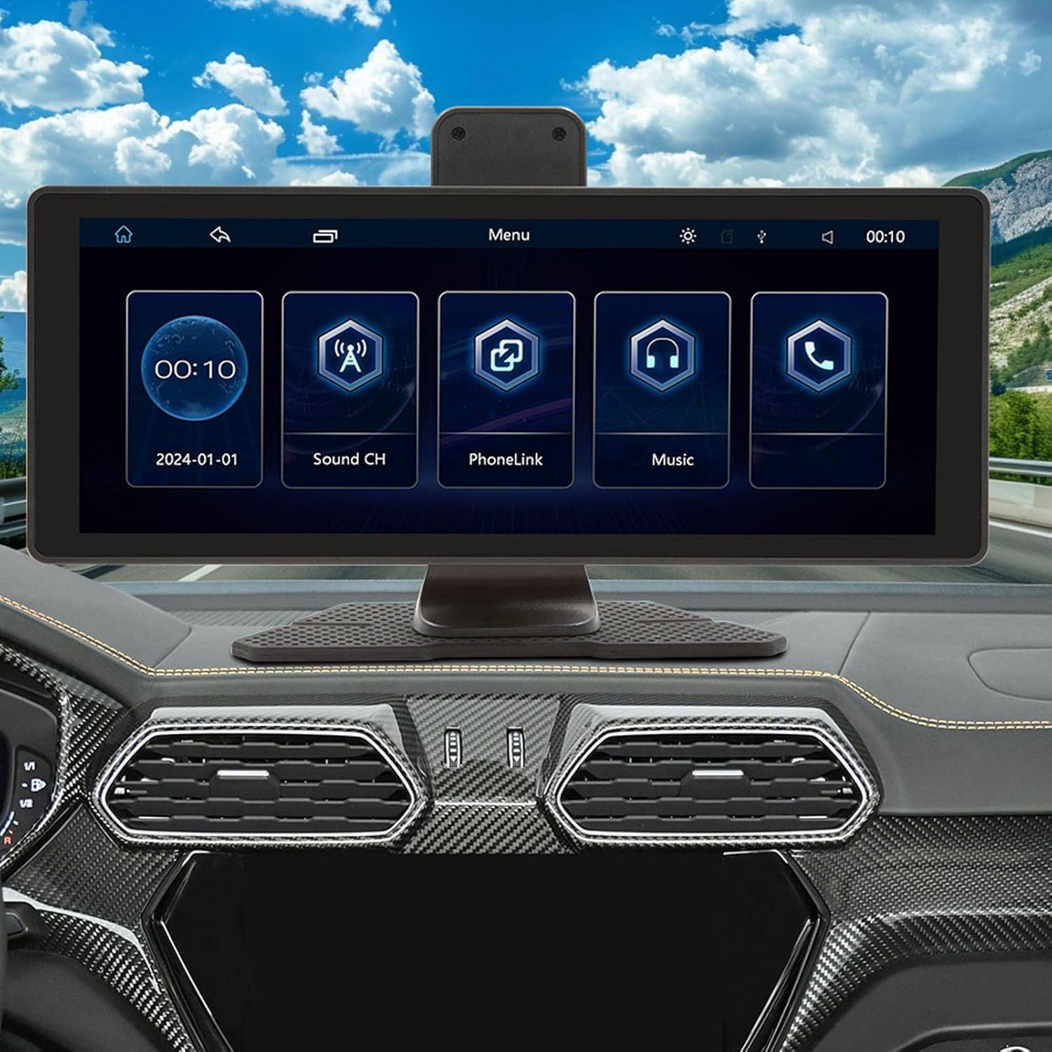 Auto Radio, Car Radio Portable, 10.26 Inch FHD Touch Screen Car Stereo Receiver with Bluetooth, Android Auto, Front Camera, Supports Mirror Link and Navigation