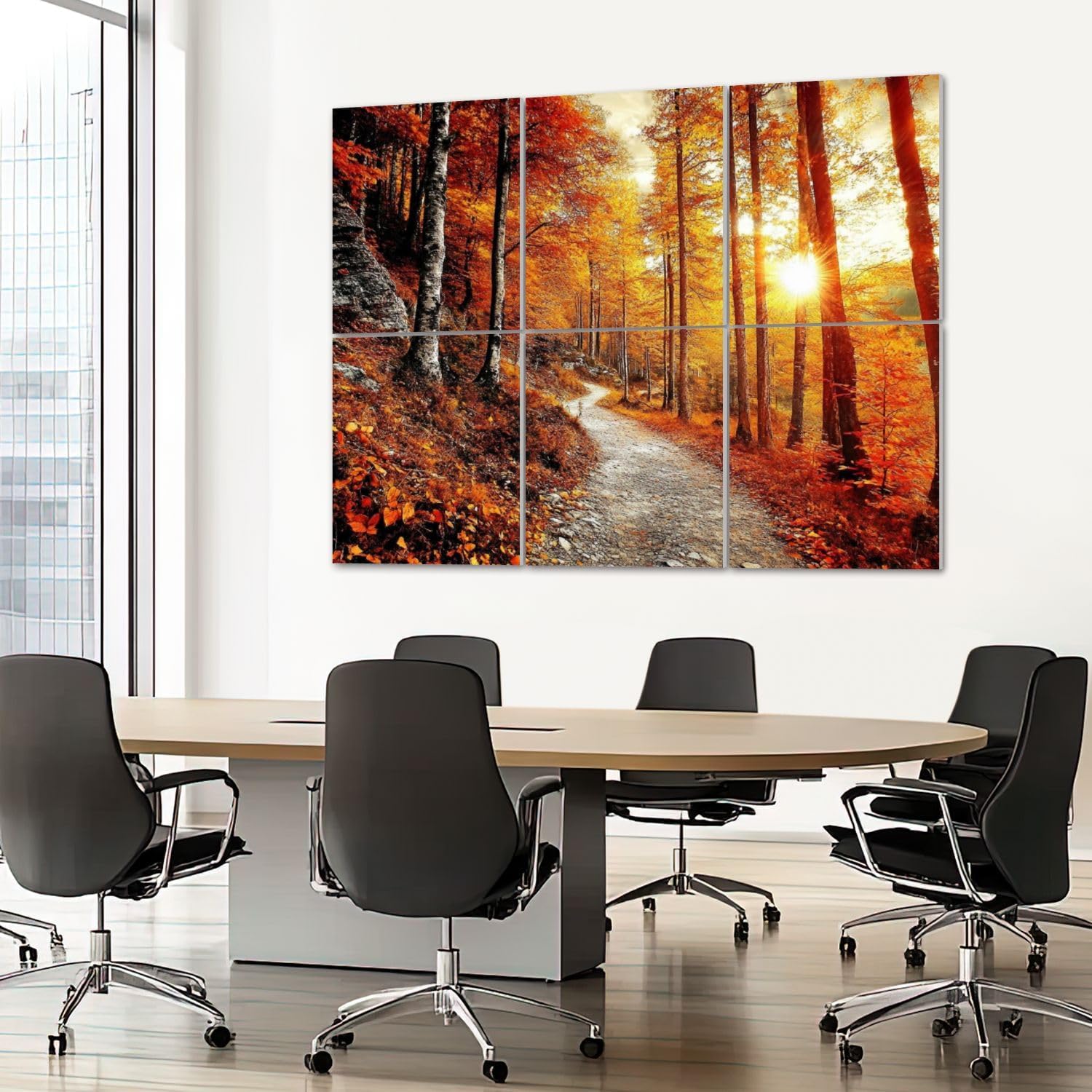 6 Pack Art Acoustic Panels Sound Absorbing Forest Autumn Fall Tree Leaves Sunset Tall Trees Birch Photographic Decorative Soundproof Wall Panels Self Adhesive for Recording Studios Office 72