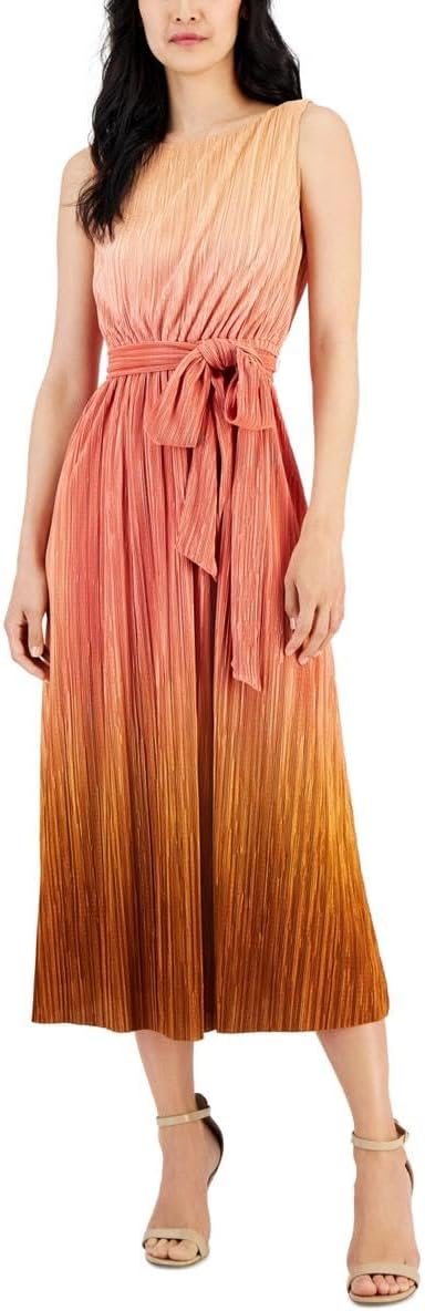 Anne Klein Women's Boatneck Pleated Midi Dress