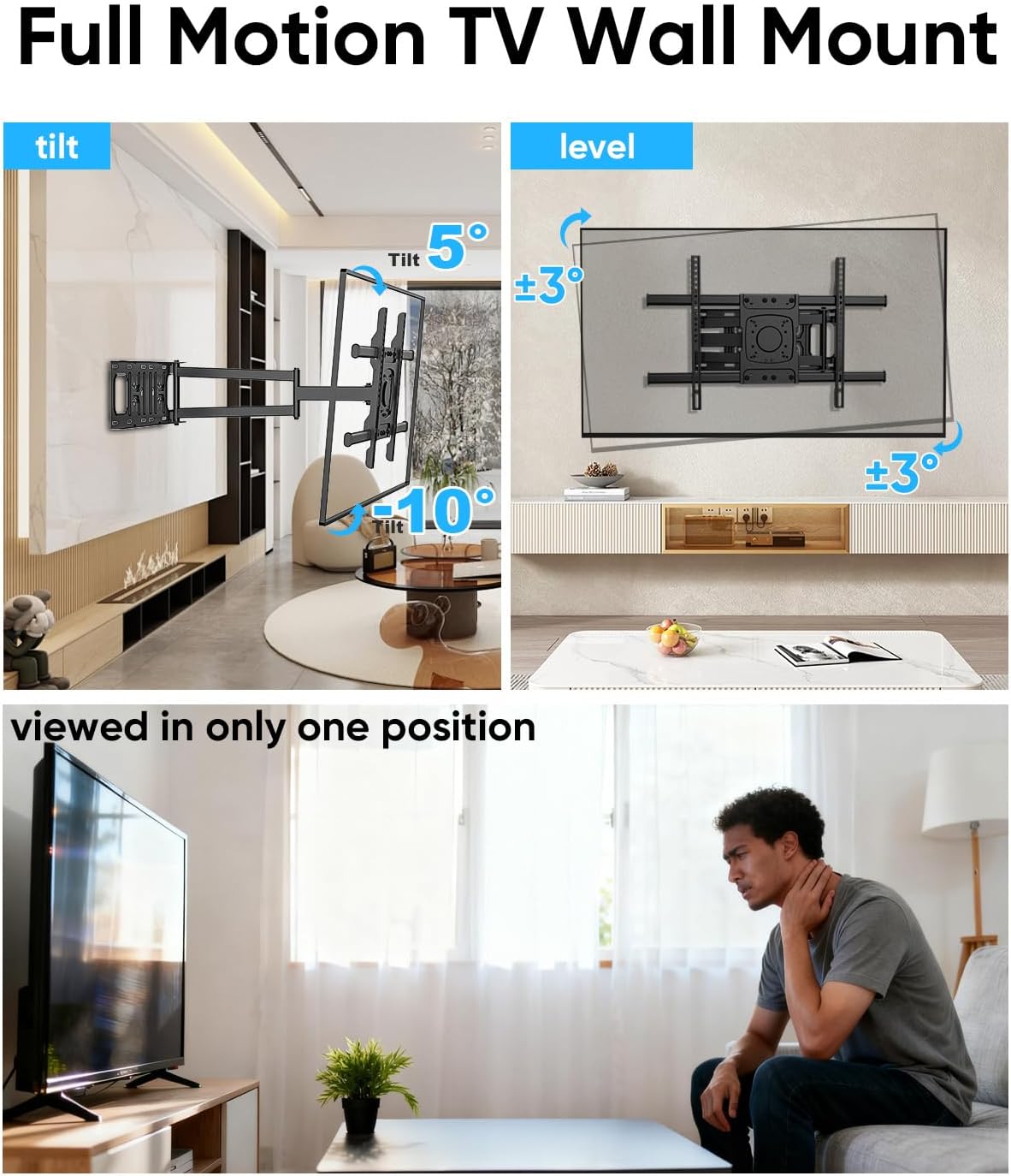 Long Arm TV Wall Mount with 25.6 inch Extension, Corner TV Mount Full Motion Heavy Duty for 32-75''Screens, Load 88 lbs,Max VESA 600x400mm, Shift The Arm Span to Left