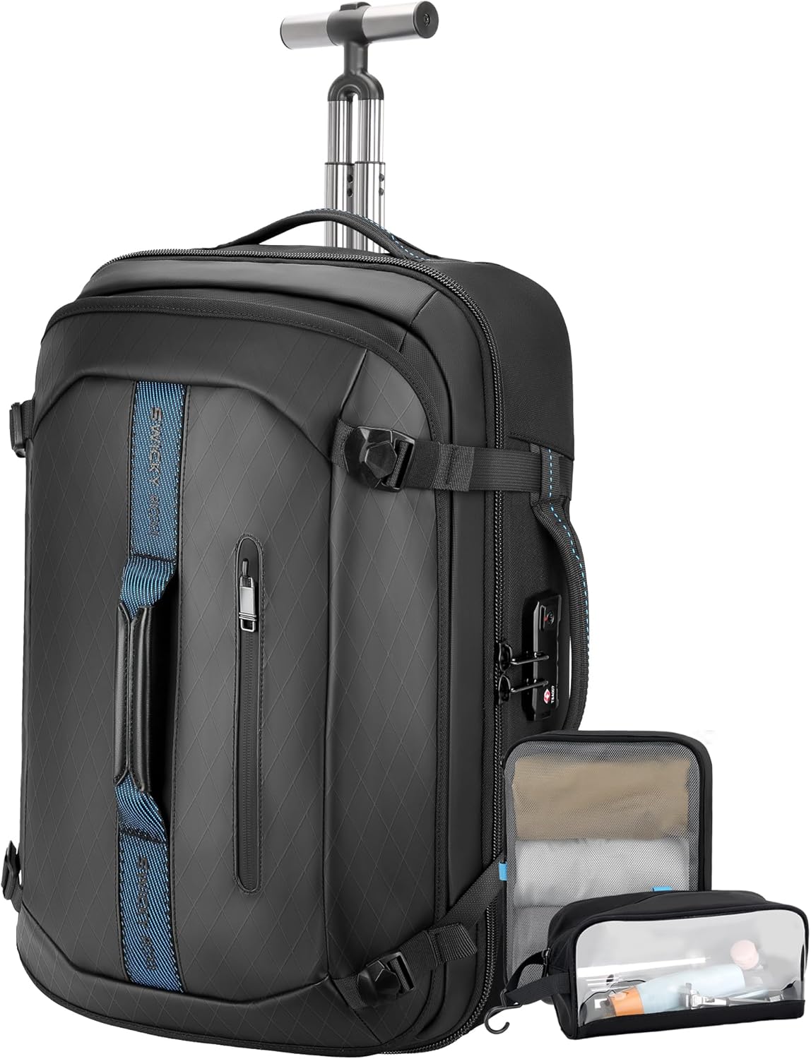 Backpack with wheels,Rolling laptop backpack with 2 Packing Cubes,Water-Resistant,Carry-On Luggage Suitcase for Men Adults to Travel, Commuting,Black