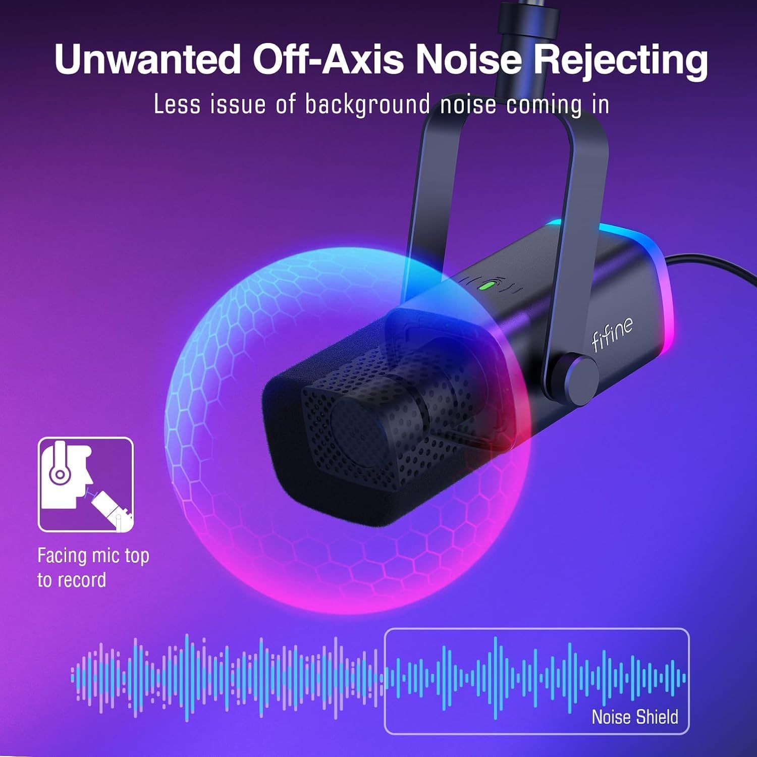 FIFINE XLR/USB Gaming Microphone Set and Gaming Audio Mixer,Dynamic PC Mic for Streaming Podcasting,RGB Recording Mixer with XLR Microphone Interface,Computer RGB Mic Kit with Boom Arm Stand(AM8T+SC3)