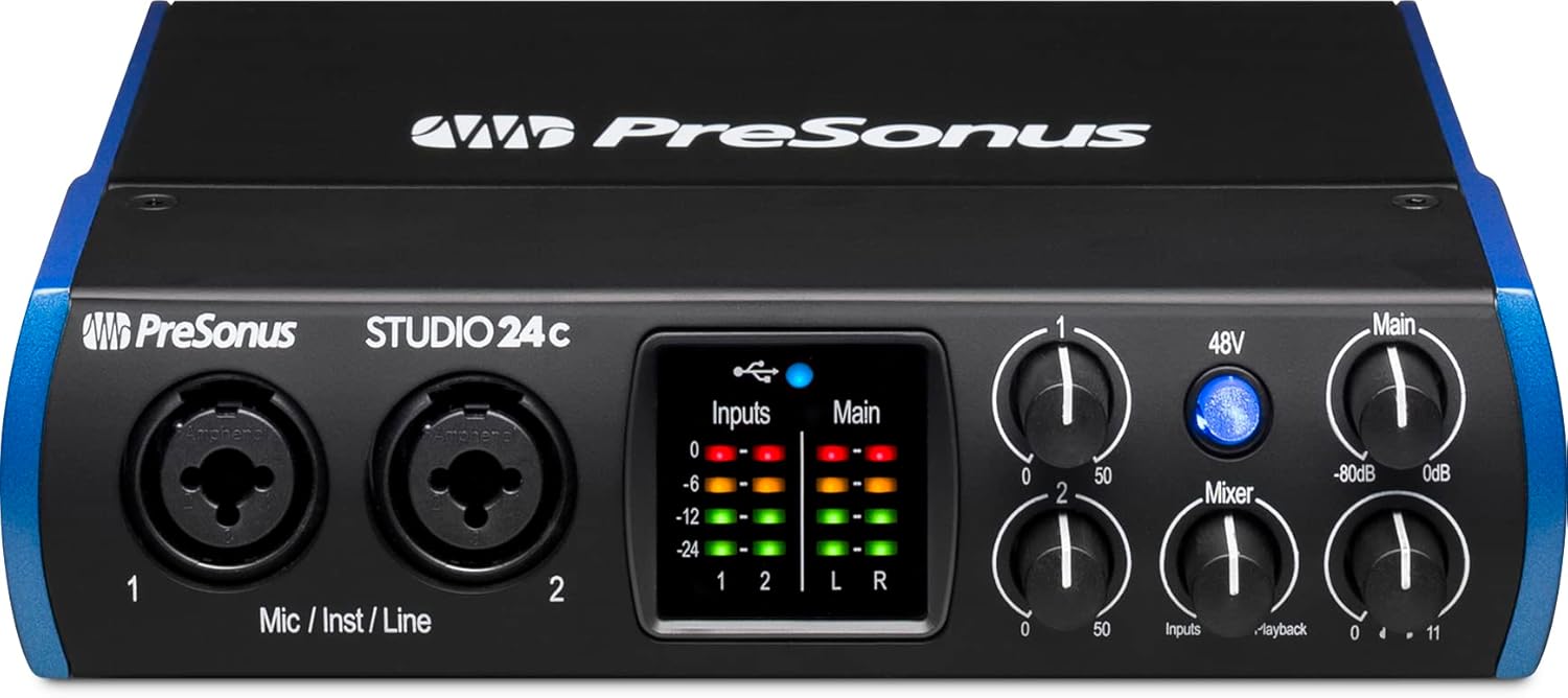 PreSonus Studio 24c 2x2, 192 kHz, USB Audio Interface with Studio One DAW Recording Software