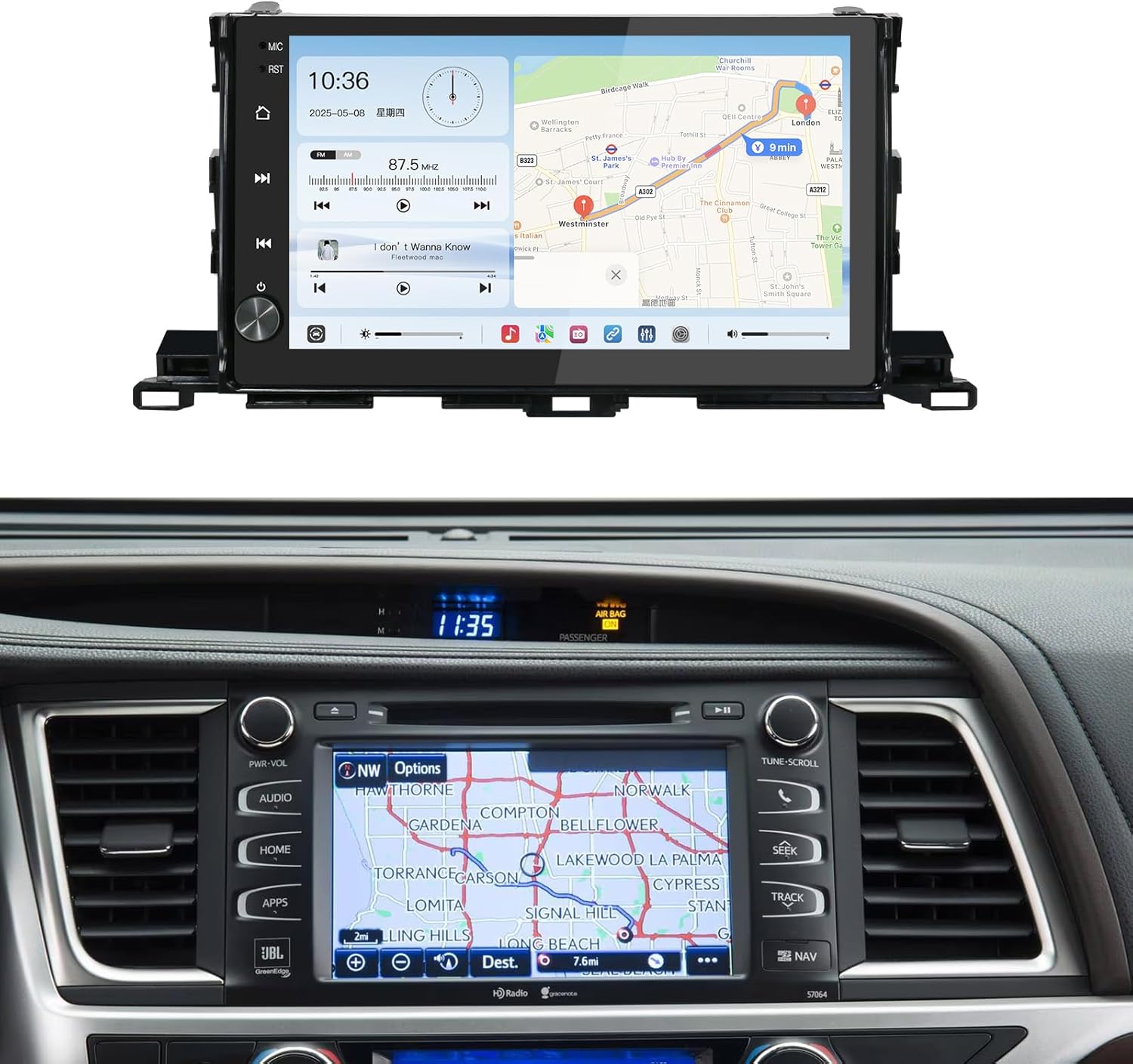 10.2'' Android 13 Car Stereo for Toyota Highlander 2014-2019,with Wireless CarPlay & Android Auto,8G+128G WiFi/DSP/SWC/AM/FM Radio