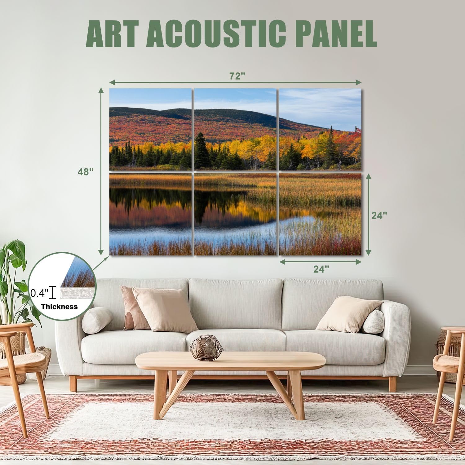 6 Pack Art Acoustic Panels Sound Absorbing Nature Mountain National Park Lake Landscape Autumn Foliage Reflection Decorative Soundproof Wall Panels Self Adhesive for Recording Studios Office 72