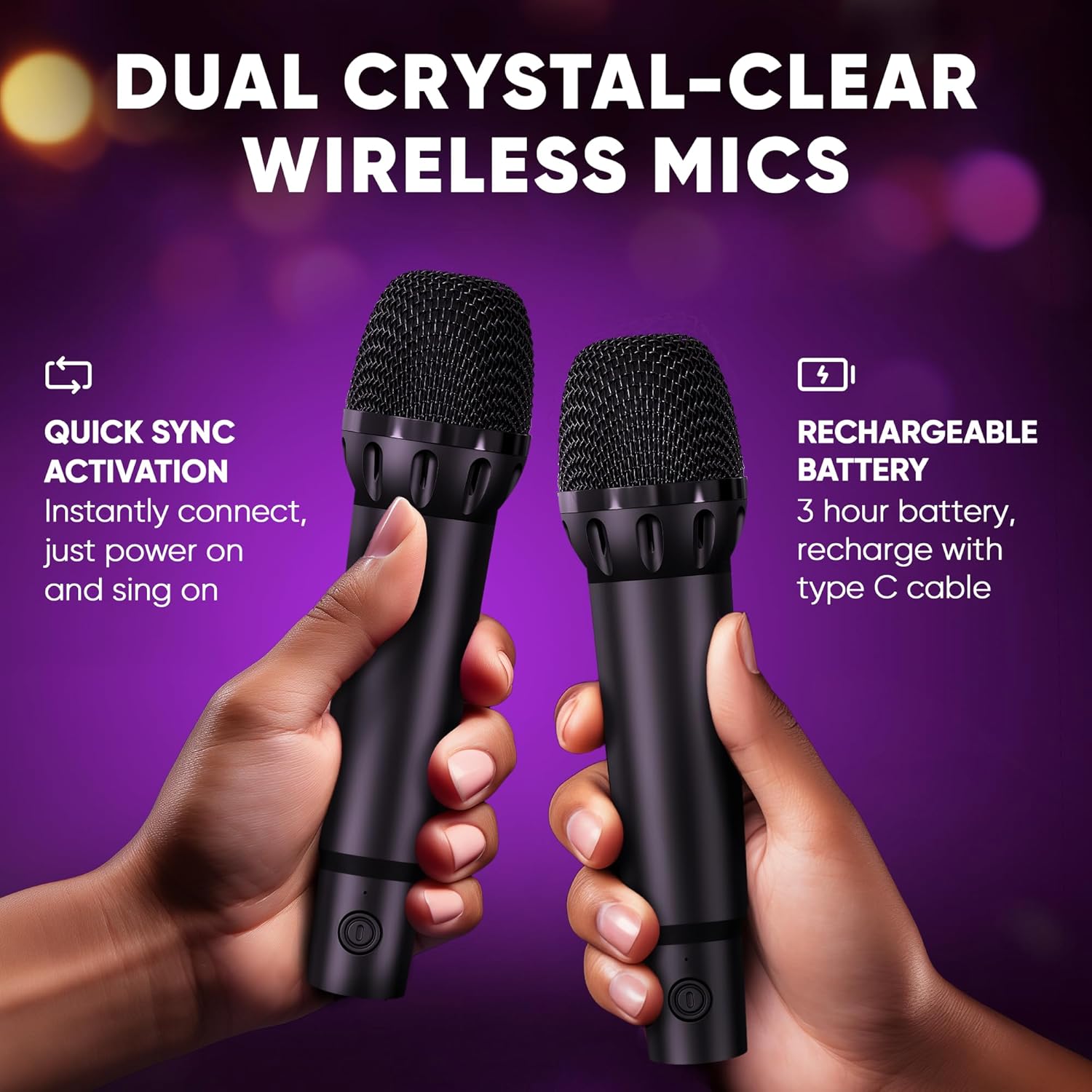 MASINGO New Karaoke Machine for Adults and Kids with 2 Wireless Microphones, Portable Bluetooth Singing Speaker, Colorful LED Lights, PA System, and TV Cable. Sonoro G5 (Black)