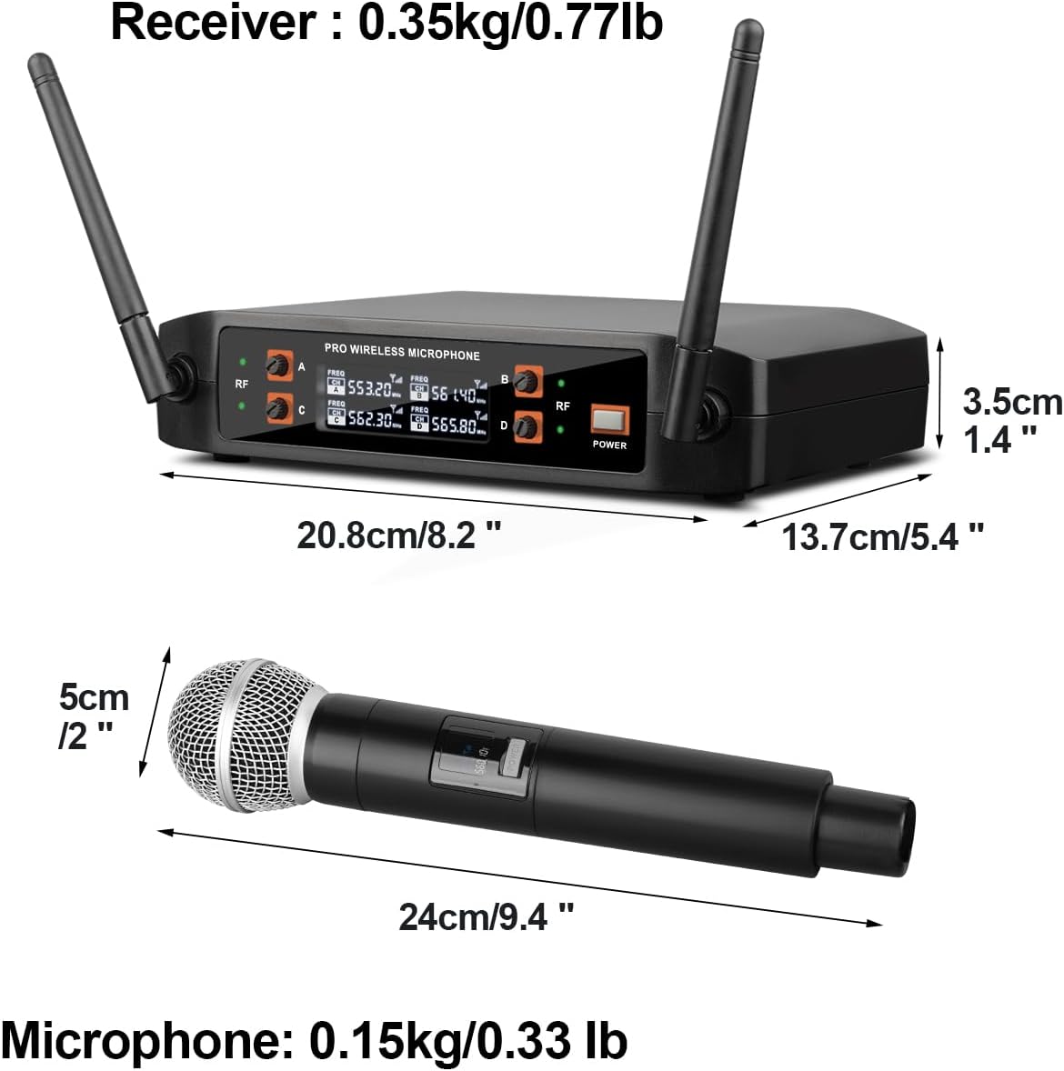 LK4 Wireless Microphone System – 4 Reliable Handheld Mics, 200FT UHF Range, Clear Sound & Stable Signal for Karaoke, DJ, Parties, Church & More! Durable, Plug-and-Play Setup