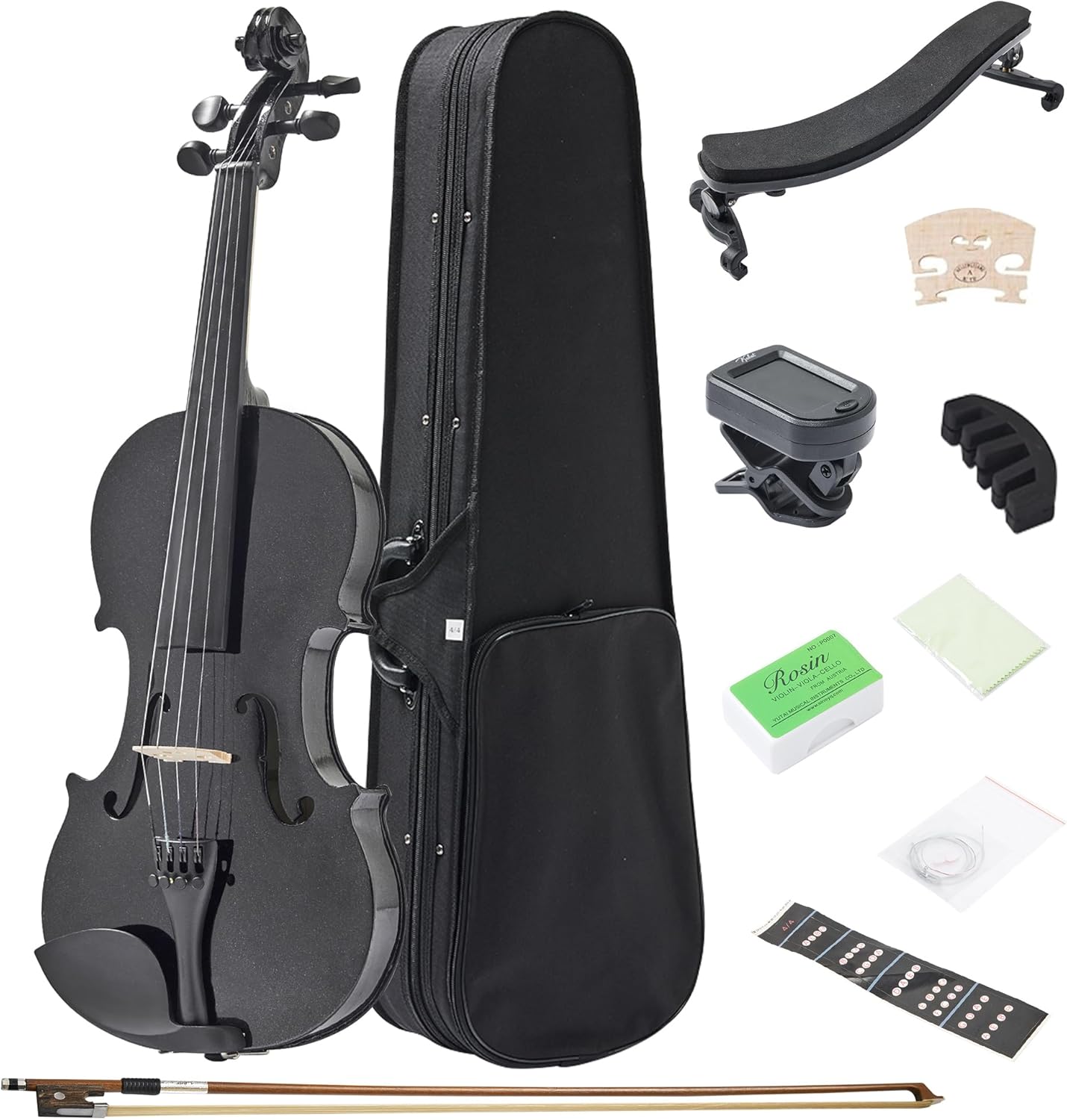 1/2 Acoustic Violin for Beginners, Half Size Plywood Fiddle Set for Kids and Adults with Hard Case, Bow, Extra Strings, Shoulder Rest, Rosin, Clip-on Tuner, Fingerboard Stickers, and Mute.