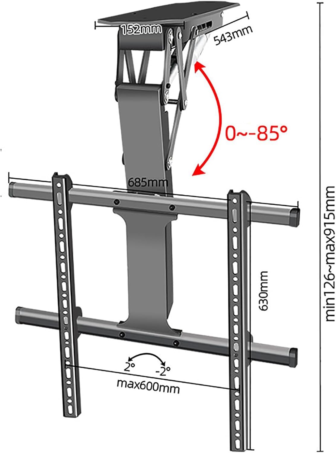 Ceiling TV Mount Stand - Motorised TV Bracket Stand,with Remote Control Tv Wall Mount,Hidden Drop Down TV Lift,0-85° Flip Down Pitched Roof Mount Stand,Telescopic Electric TV,One Color,50,