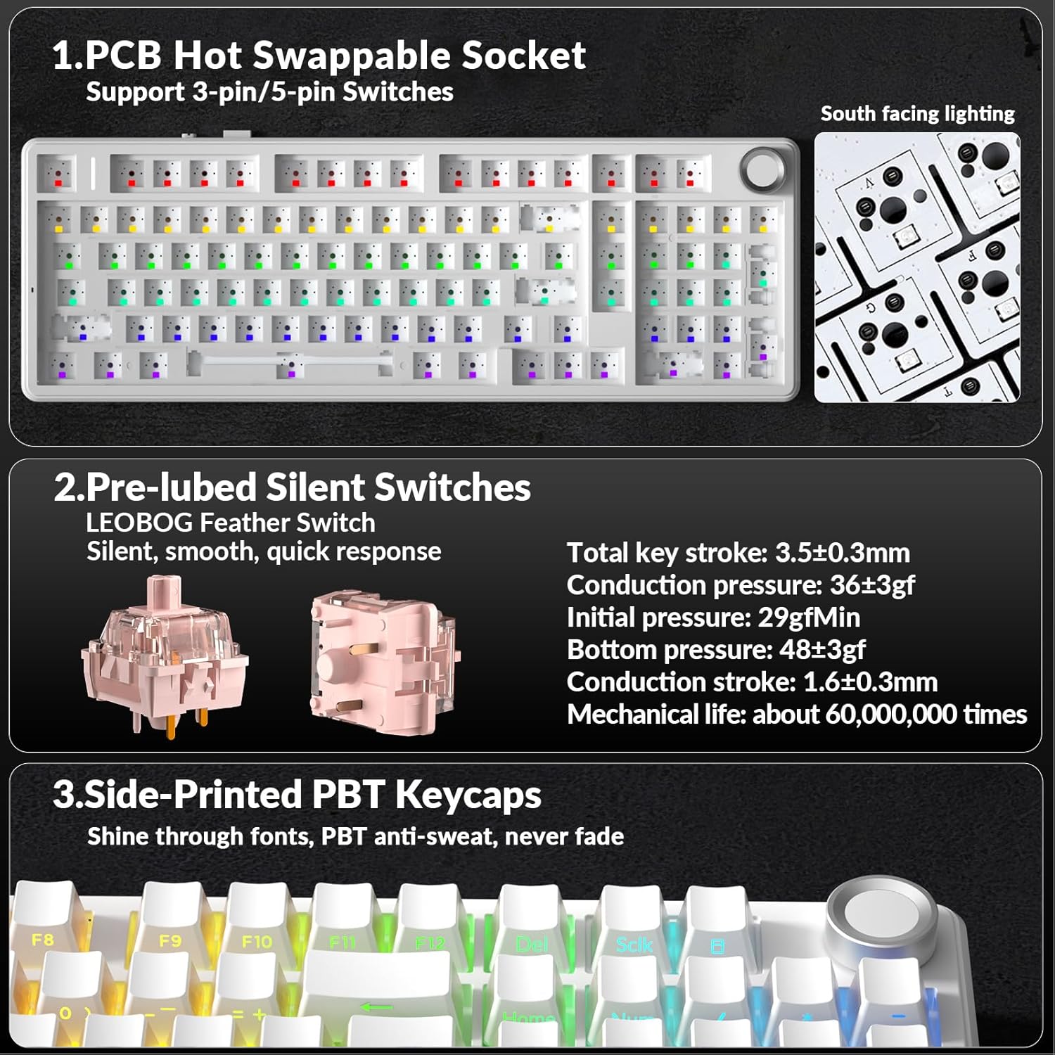 AULA F99 Pro Wireless Mechanical Keyboard-Silent Version,BT5.0/2.4GHz/USB-C Hot Swappable Custom Keyboard,Gasket Structure,Pre-lubed Linear Switches RGB Backlit Computer Gaming Keyboards,White