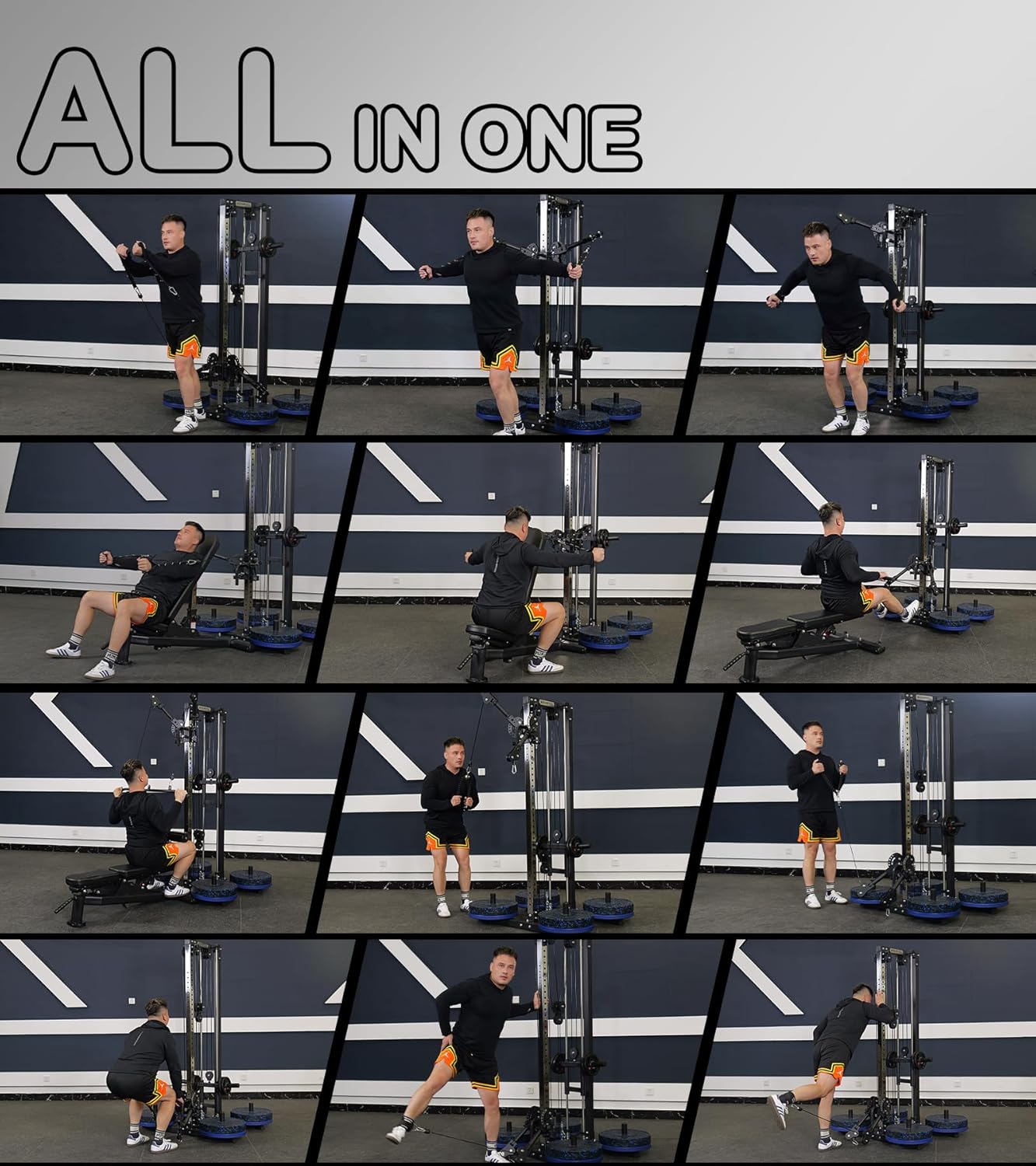 Eonfit Cable Machine for Home Gym, LAT Pulldown Cable Crossover Machine Workout Station Pulley System Tower with Leg Holder, LAT Bar, Foot Board Accessories