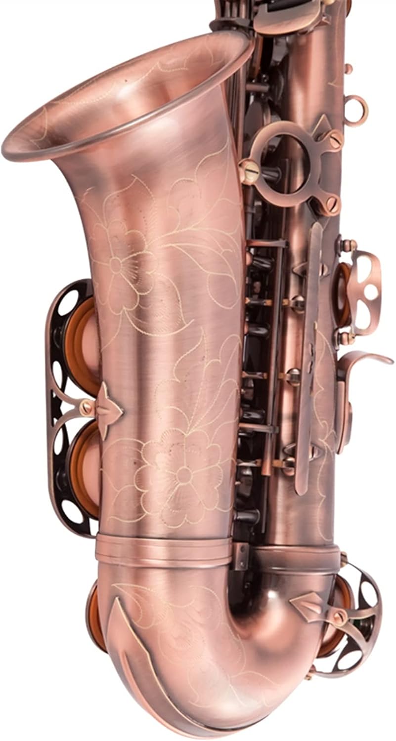 Saxophone Straight High Grade Red Bronze Bent EB Alto Saxophone E-Flat Sax Carved Pattern Woodwind Instrument with Carry Case