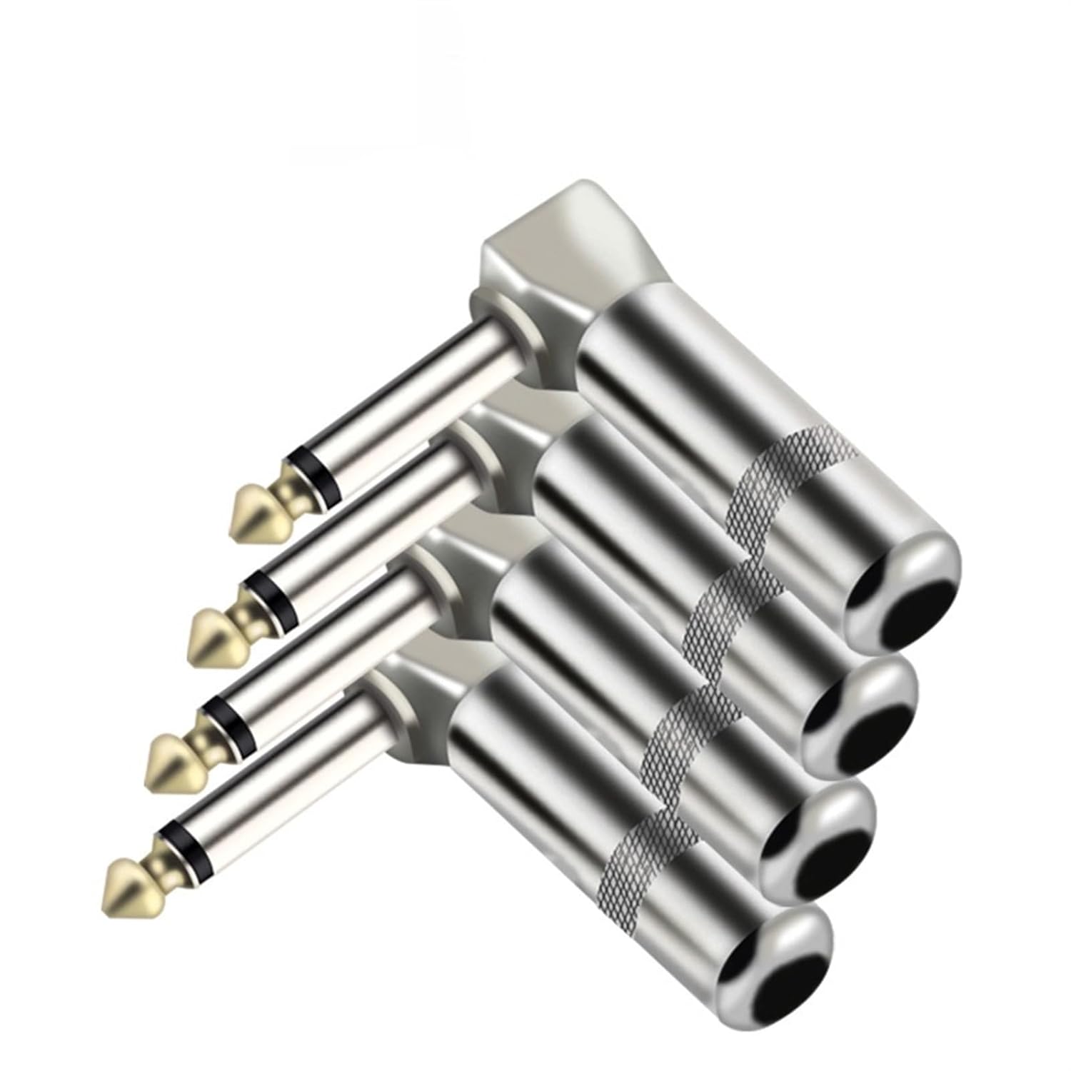 100PCS 6.35MM Jack Right Angle Wire Connector 4 Corners 2 Poles 6.35MM Mono Male Plug Microphone Connector Plug Adapter