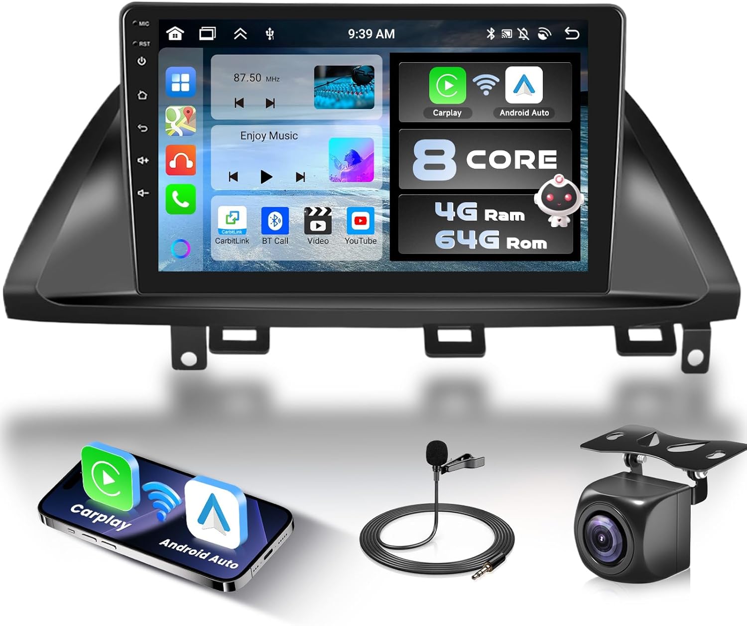 8 CORE 4G+64G Car Stereo for Honda Odyssey 2005-2010 Built in Wireless CarPlay&Android Auto,10.1 Inch 1280 * 720P IPS Android 13 Touch Screen with GPS/WiFi/BT5.0/32-Band DSP/HD Backup Camera